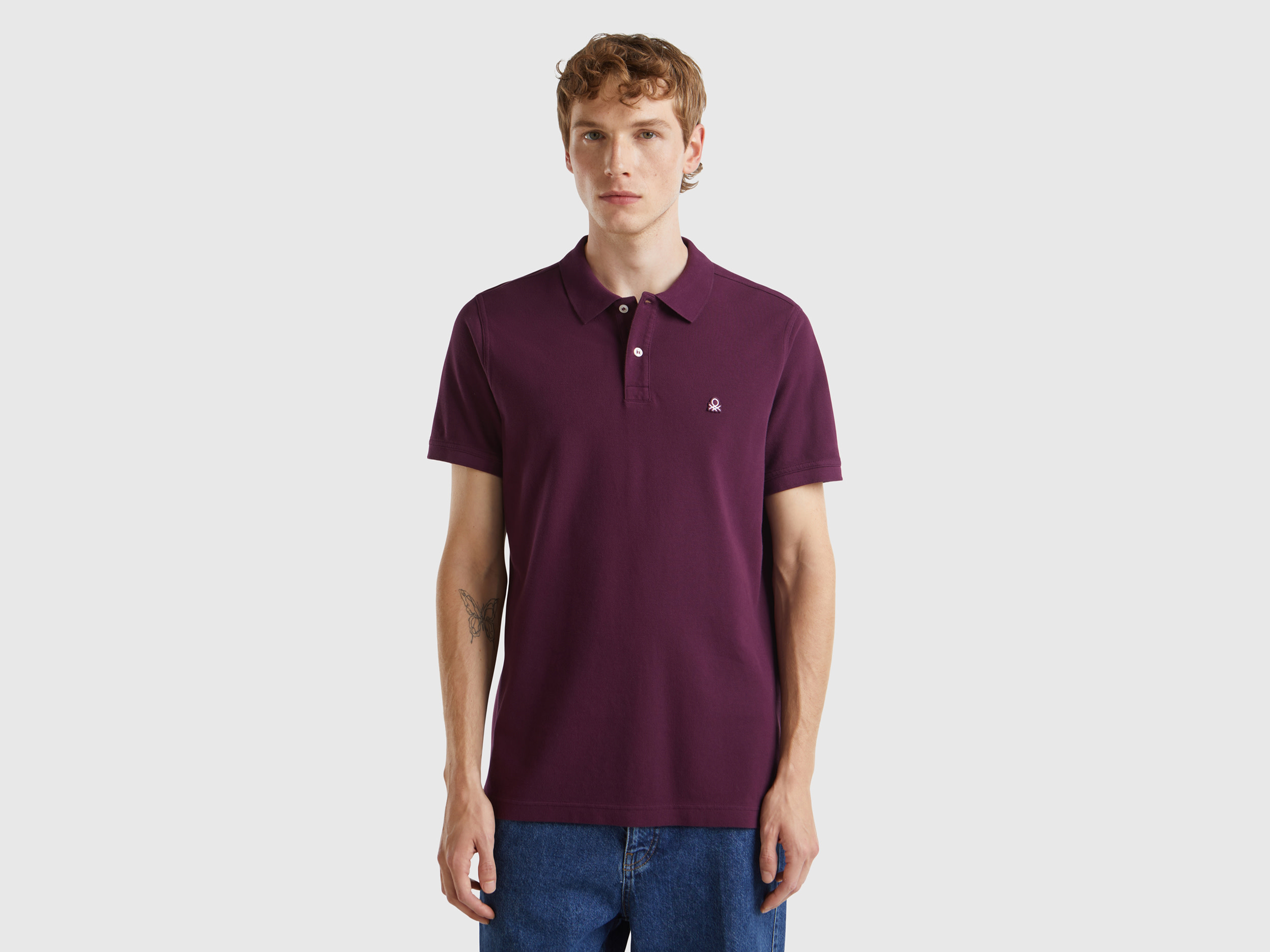 Benetton, Polo Viola Scuro Regular Fit, , Uomo