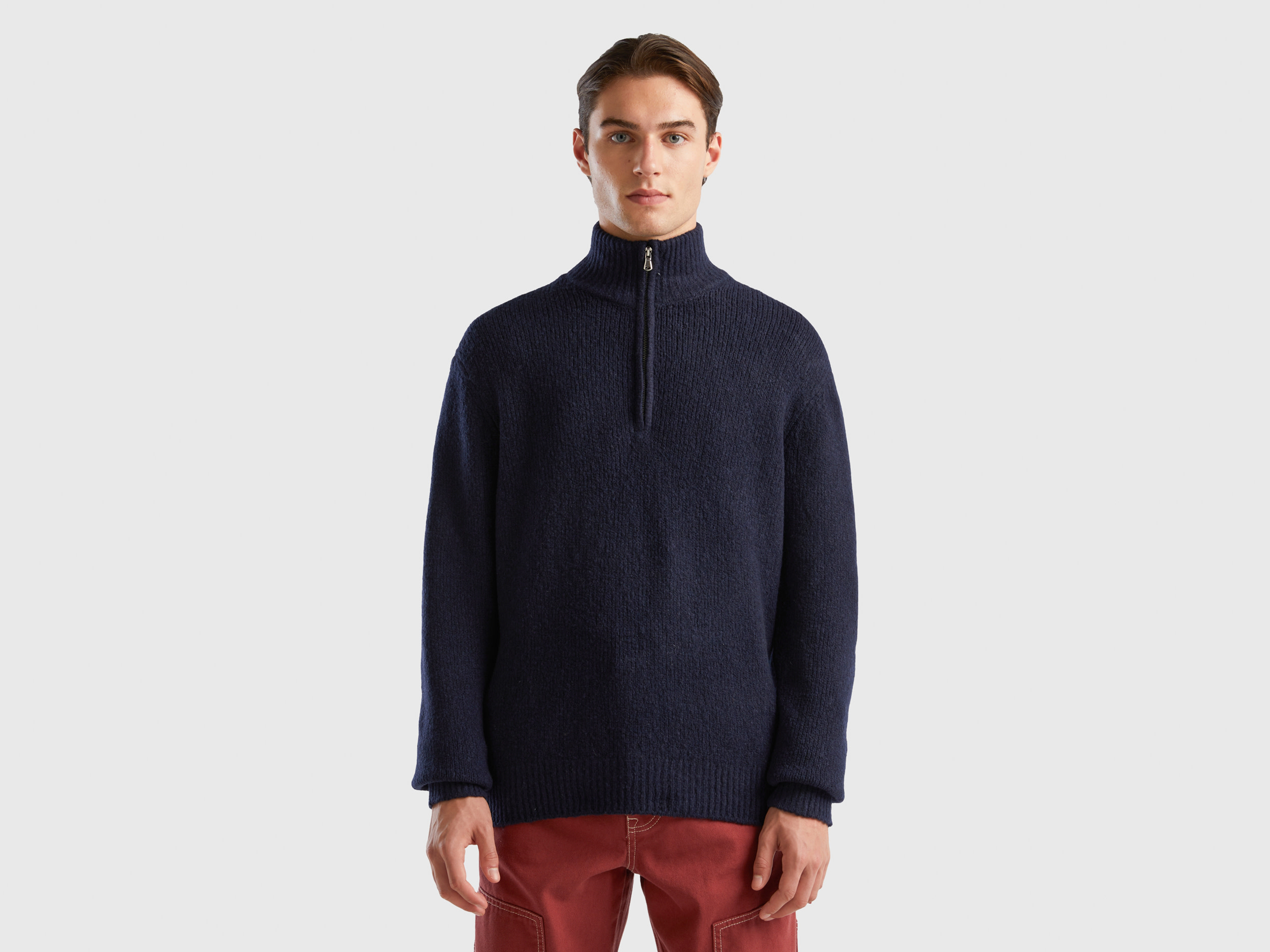 Benetton, Oversized Fit Half-zip Sweater, size M, Dark Blue, Men