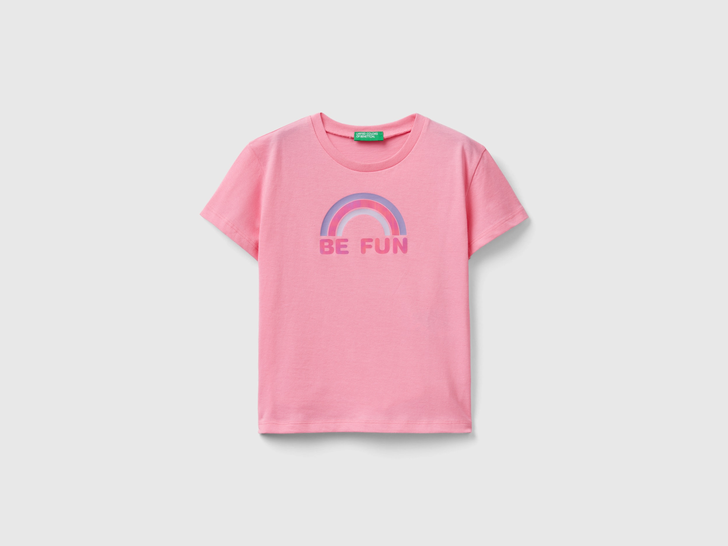 Benetton, Boxy Fit T-shirt With Glossy Details, size 4-5, Pink, Kids