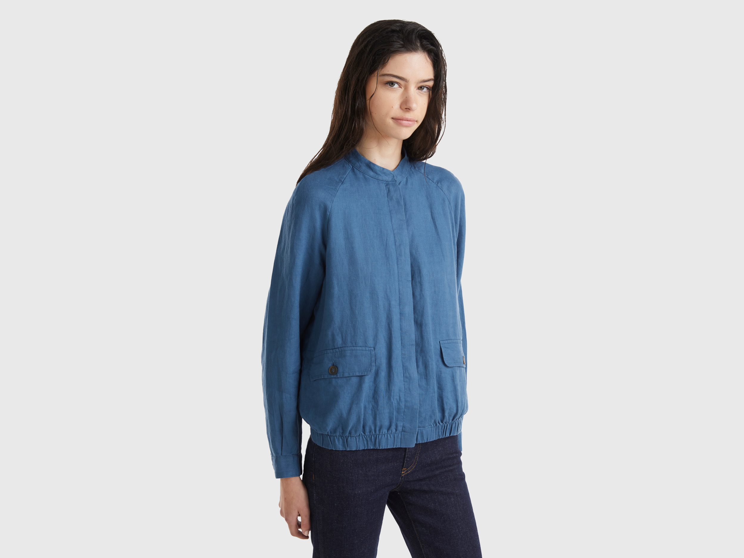 Benetton, Bomber In Puro Lino, Avio, Donna