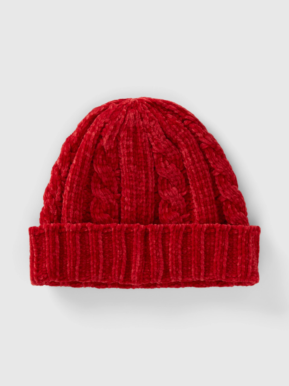 Benetton, Chenille Hat With Cable Knit, Red, Kids
