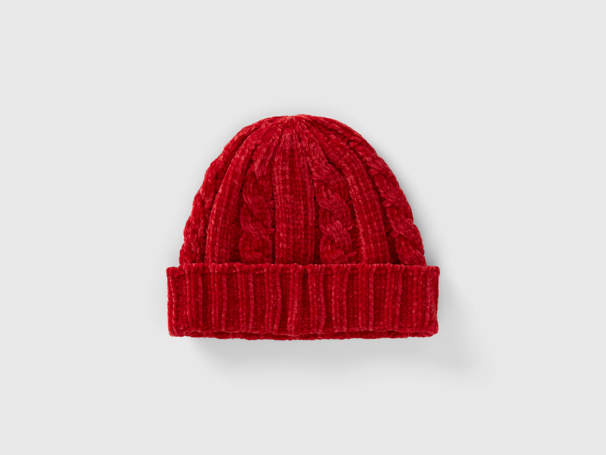 Benetton, Chenille Hat With Cable Knit, size 4-6, Red, Kids