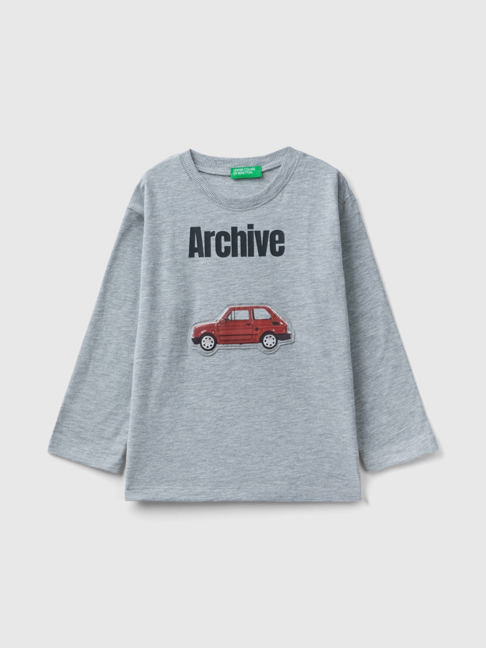 Benetton, T-shirt Over Fit Avec Imprimé Et Patch, Gris Clair, Enfants