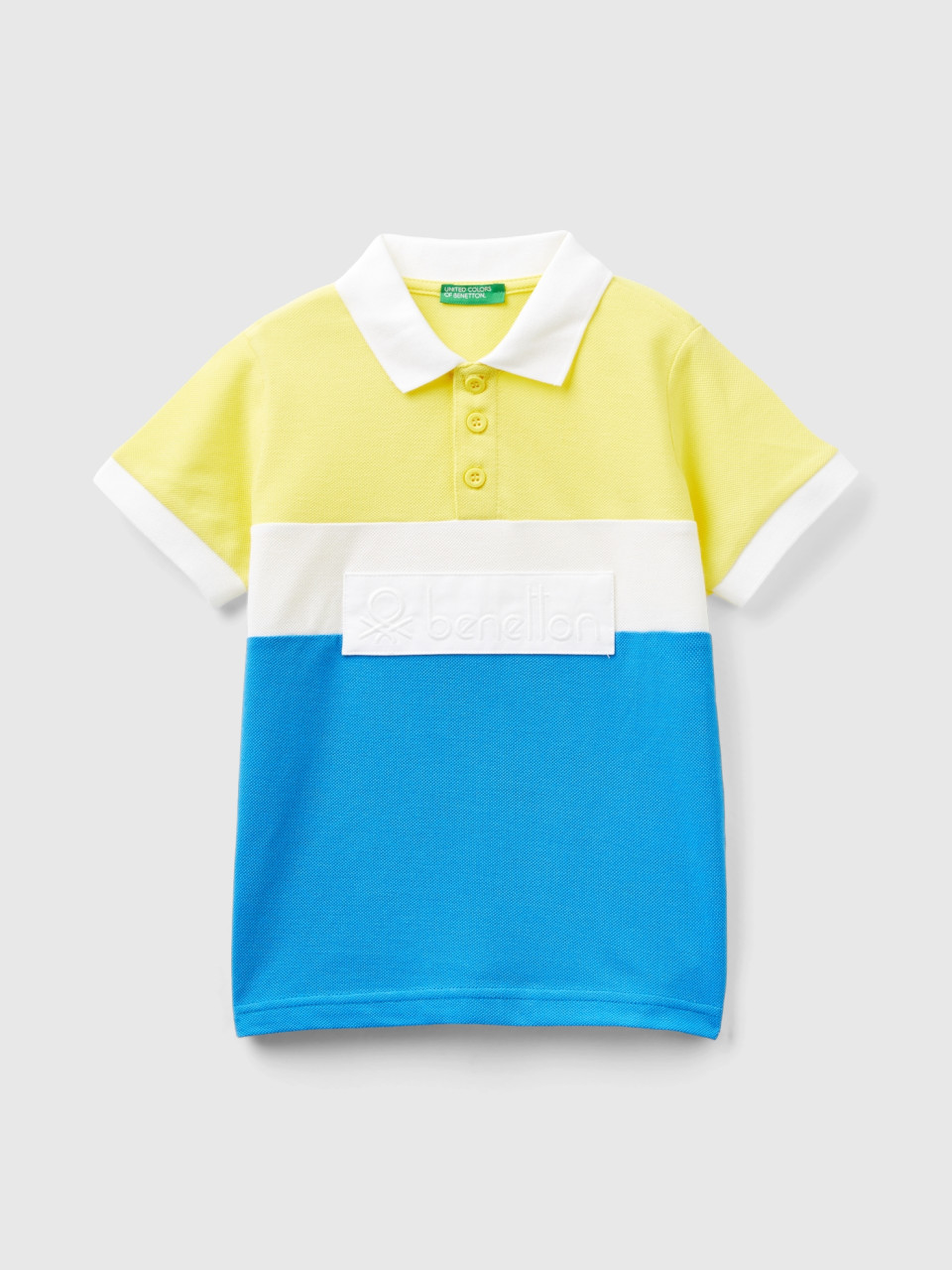 Benetton, Poloshirt In Color Block Mit Patch, Gelb, male