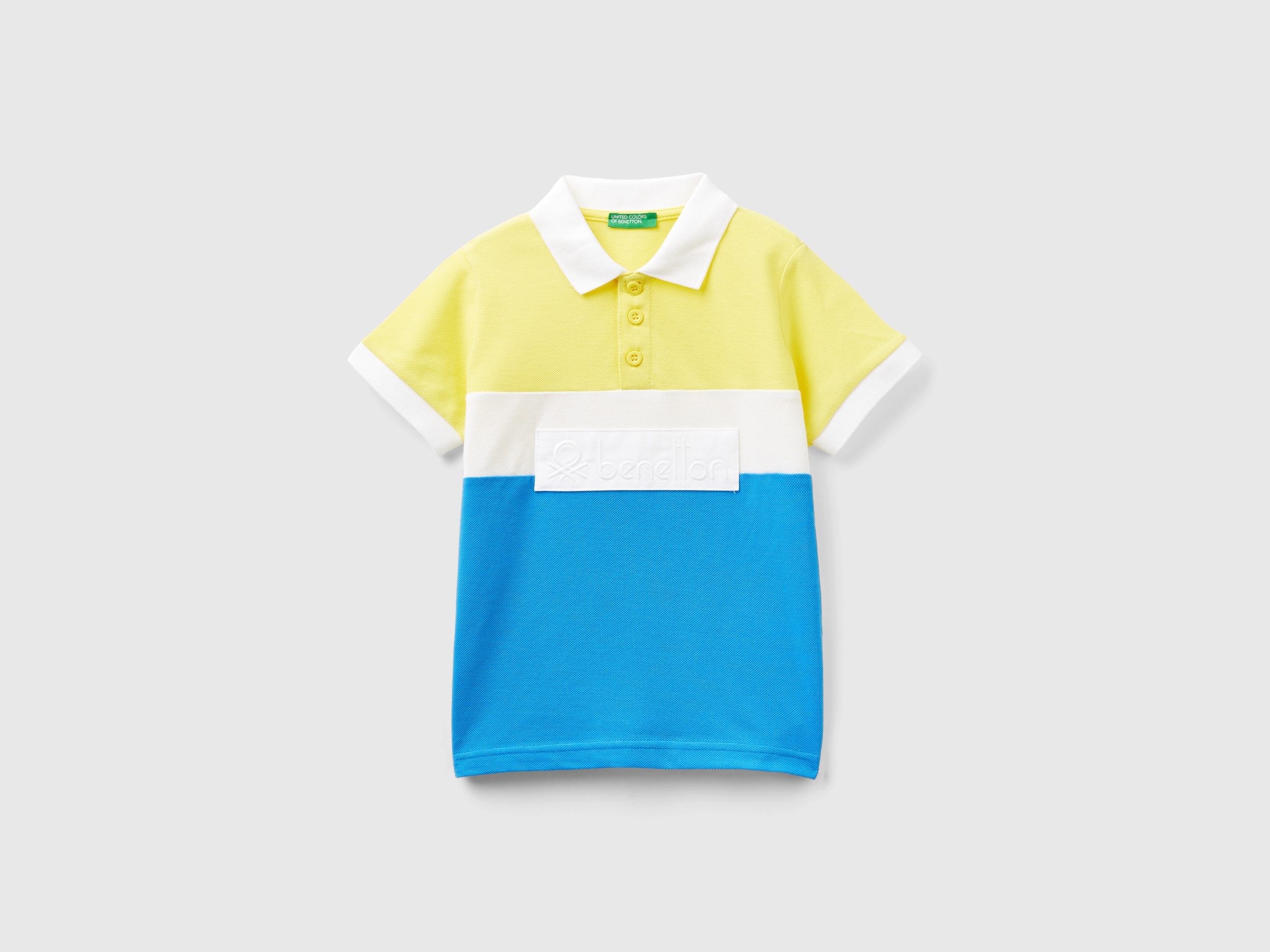 Image of Benetton, Color Block Polo Shirt With Patch, size 104, Yellow, Kids