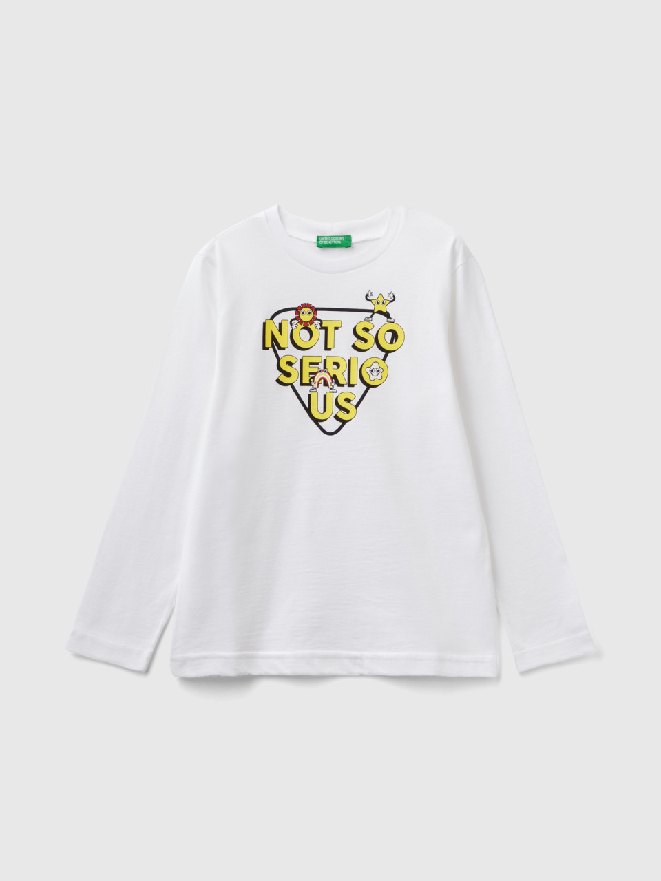 Benetton, T-shirt À Manches Longues En Coton Bio, Blanc, Enfants