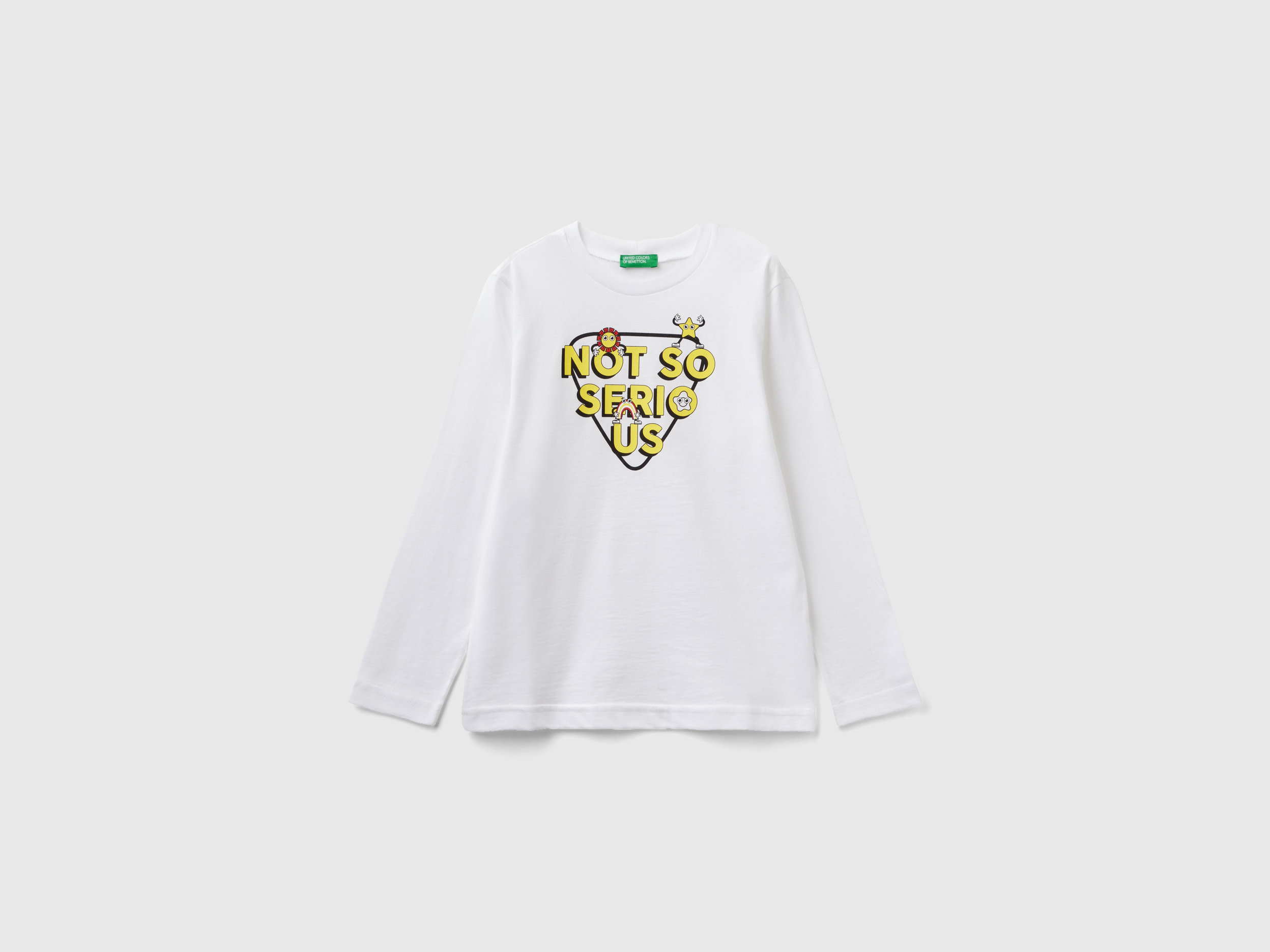 Image of Benetton, Long Sleeve T-shirt In Organic Cotton, size L, White, Kids