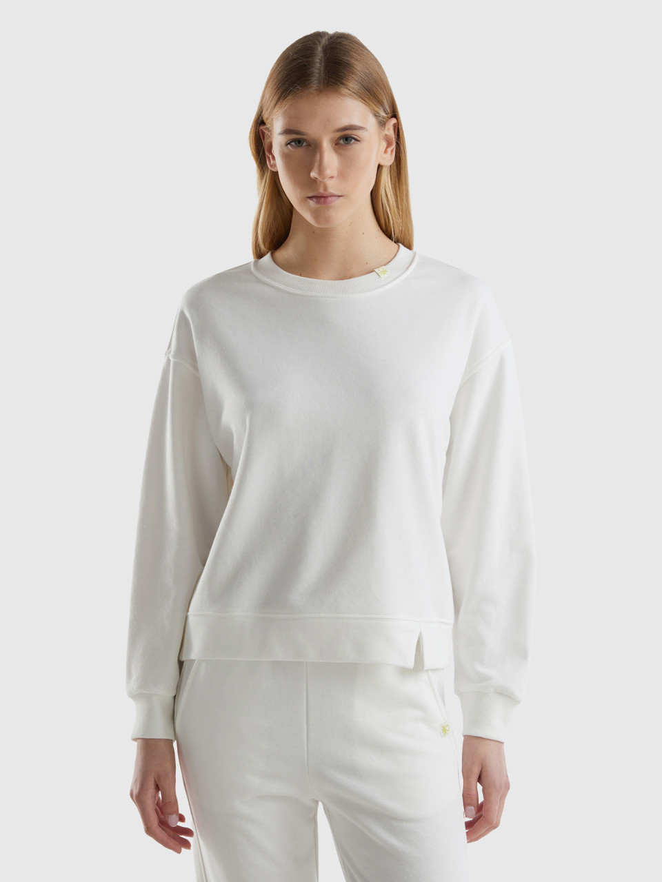 Benetton, Pullover Sweatshirt In Cotton Blend, Creamy White, Women