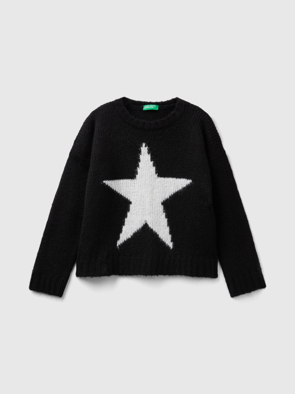 Benetton, Sweater With Star Inlay, Black, Kids