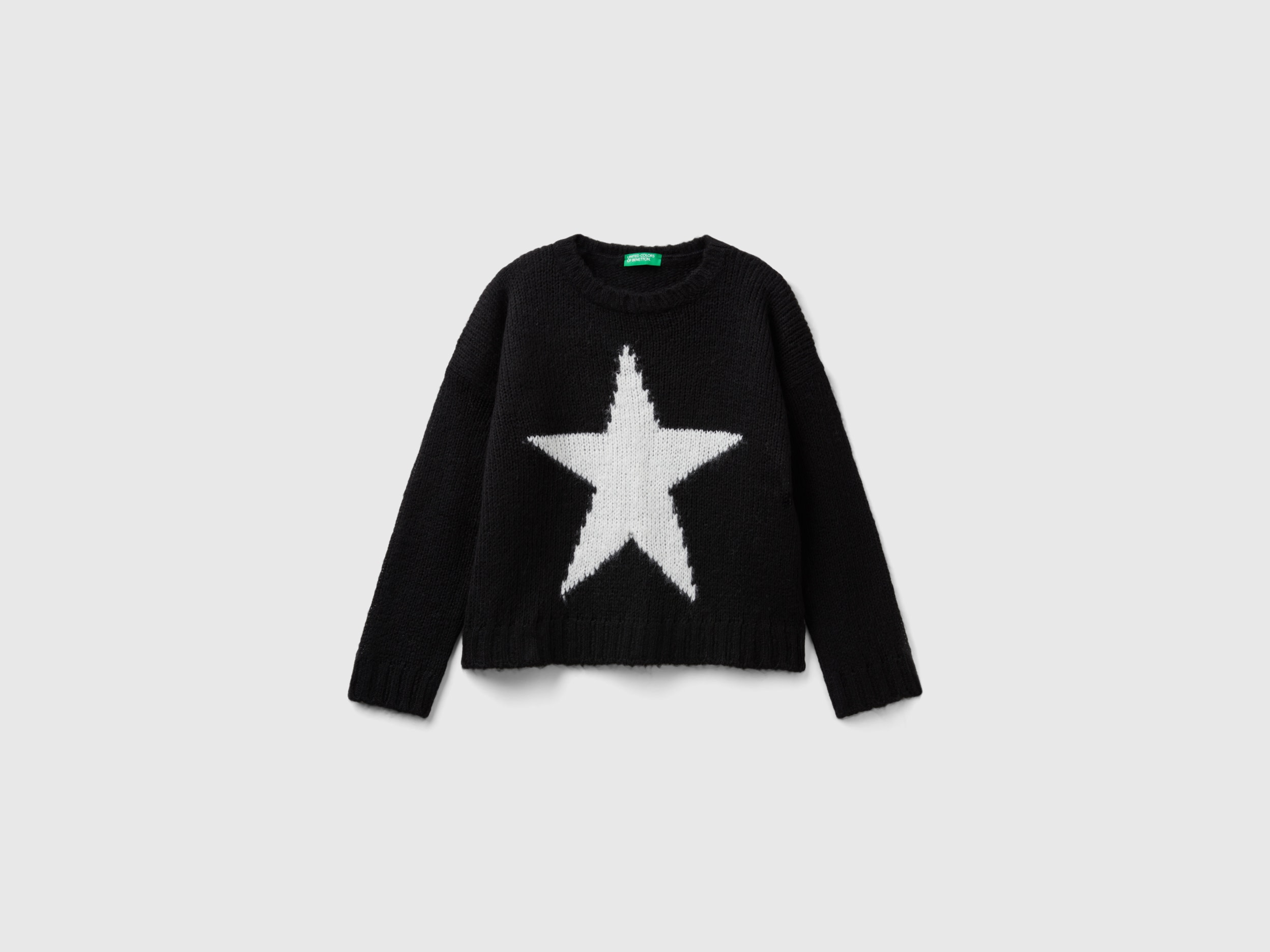 Benetton, Sweater With Star Inlay, size 2XL, Black, Kids