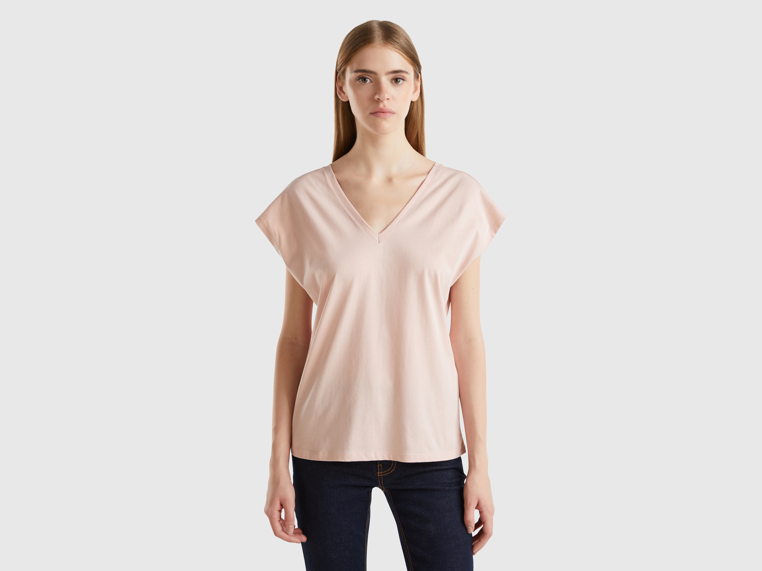 Benetton, Maglietta Con Manica Kimono, Rosa Tenue, Donna