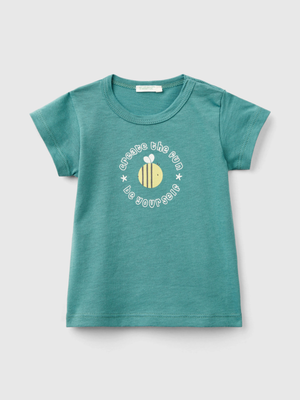Benetton, Short Sleeve T-shirt In 100% Organic Cotton, Green, Kids