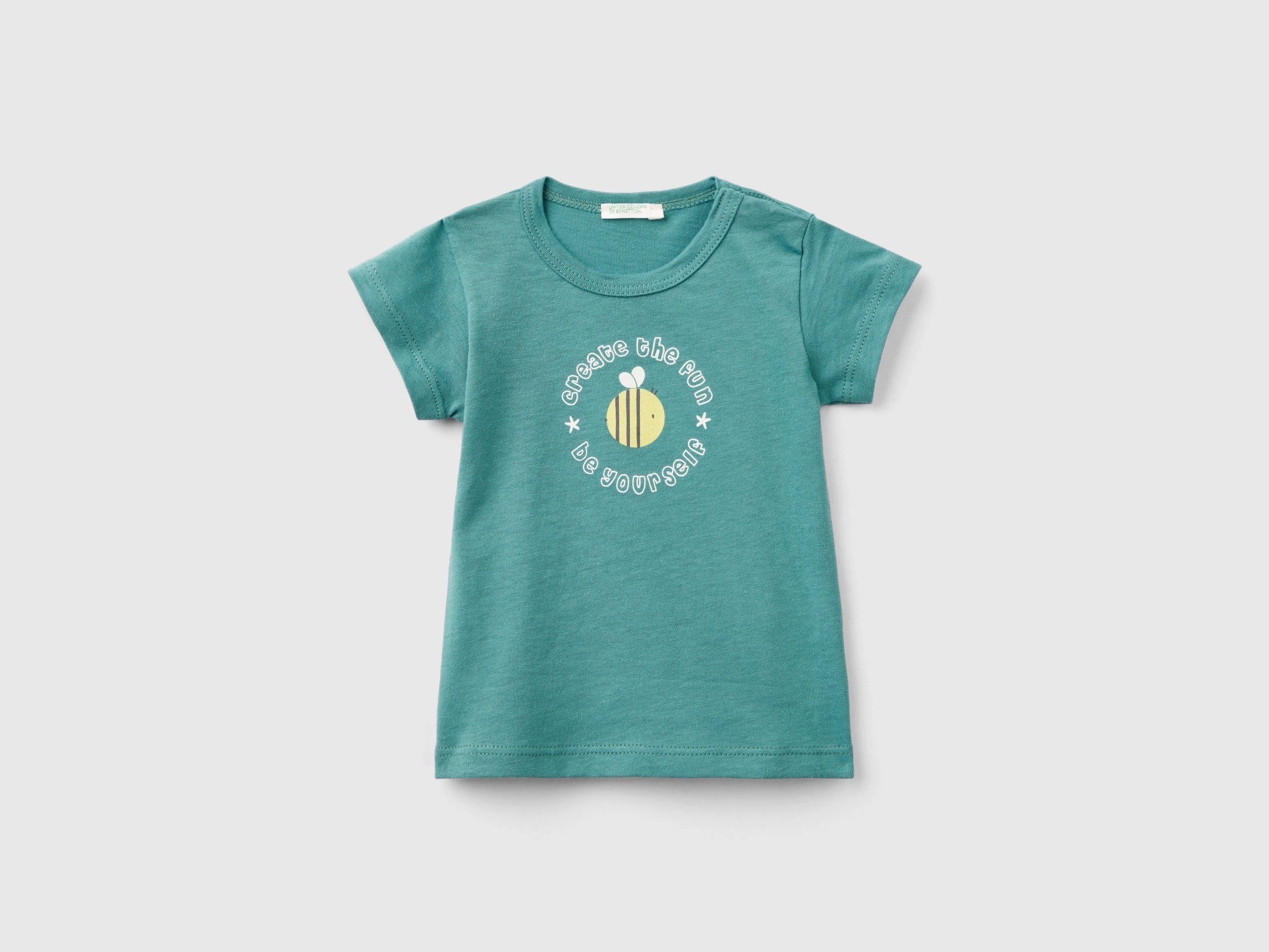 Benetton, Short Sleeve T-shirt In 100% Organic Cotton, size 6-9, Green, Kids