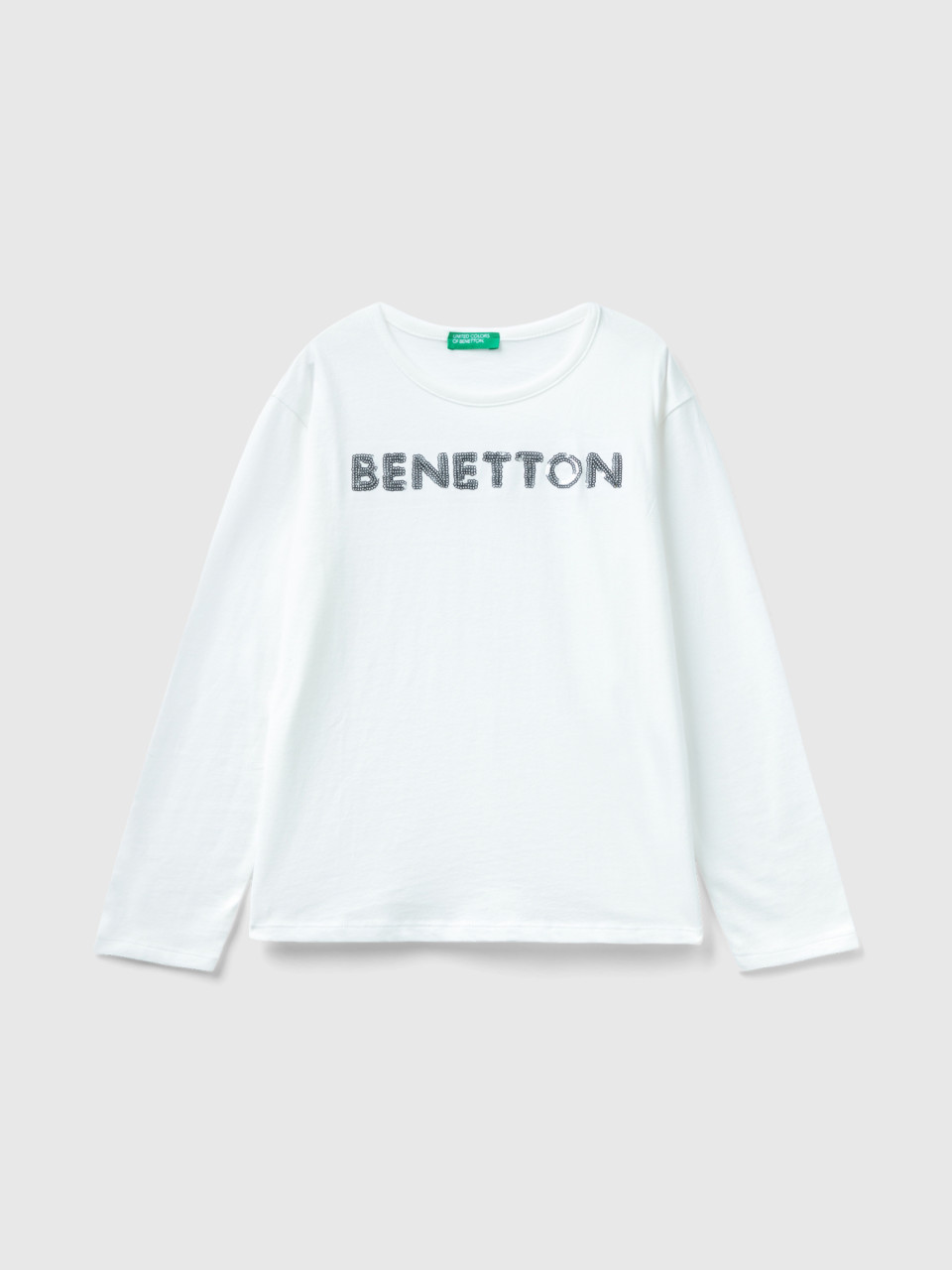 Benetton, T-shirt In Warm Organic Cotton With Sequins, Creamy White, Kids