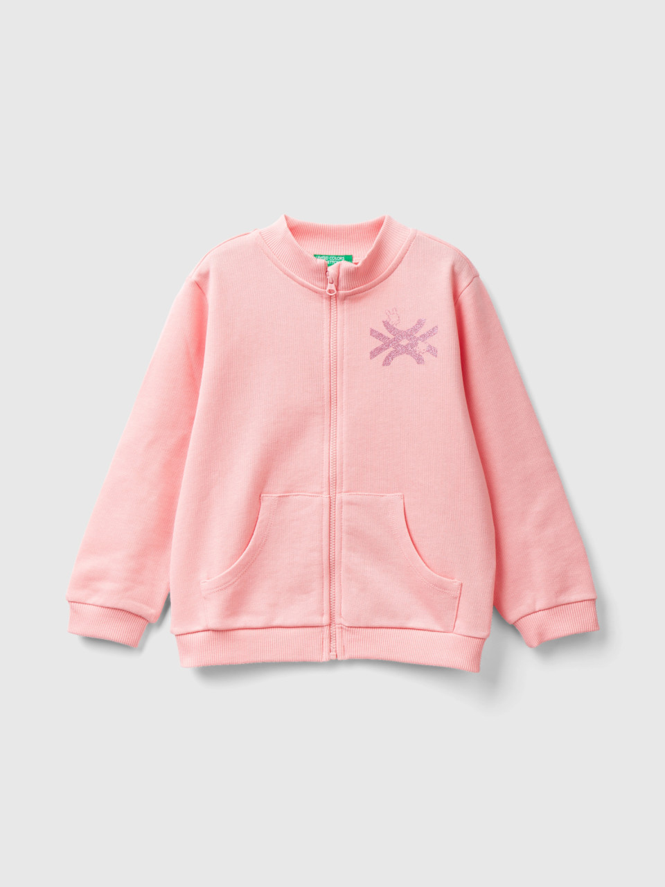 Benetton, Sweatshirt With Zip In Organic Cotton, Pink, Kids