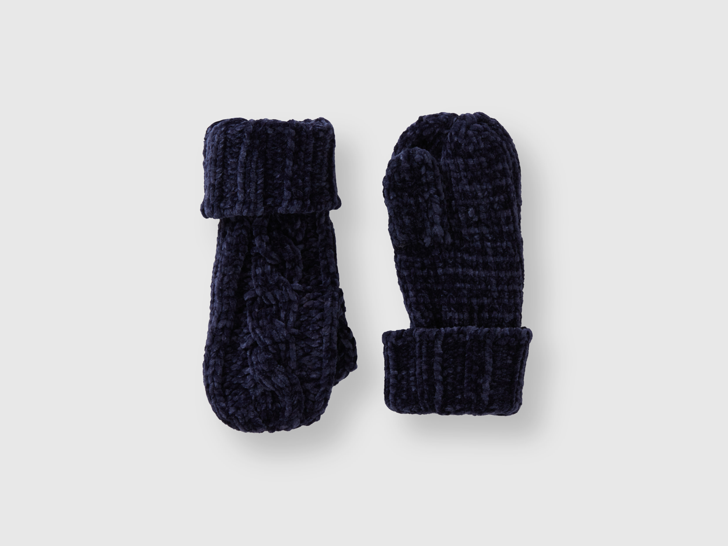 Benetton, Chenille Gloves With Cable Knit, size 4-6, Dark Blue, Kids