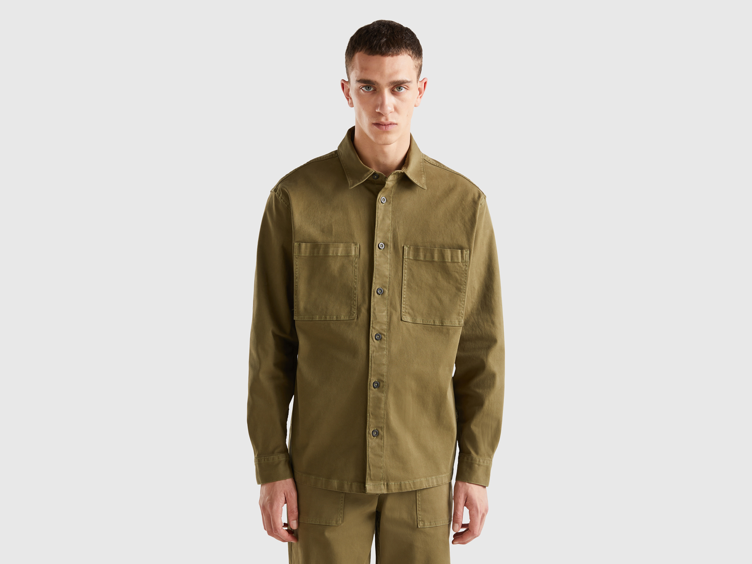 Benetton, Overshirt With Pockets, size XXL, Military Green, Men