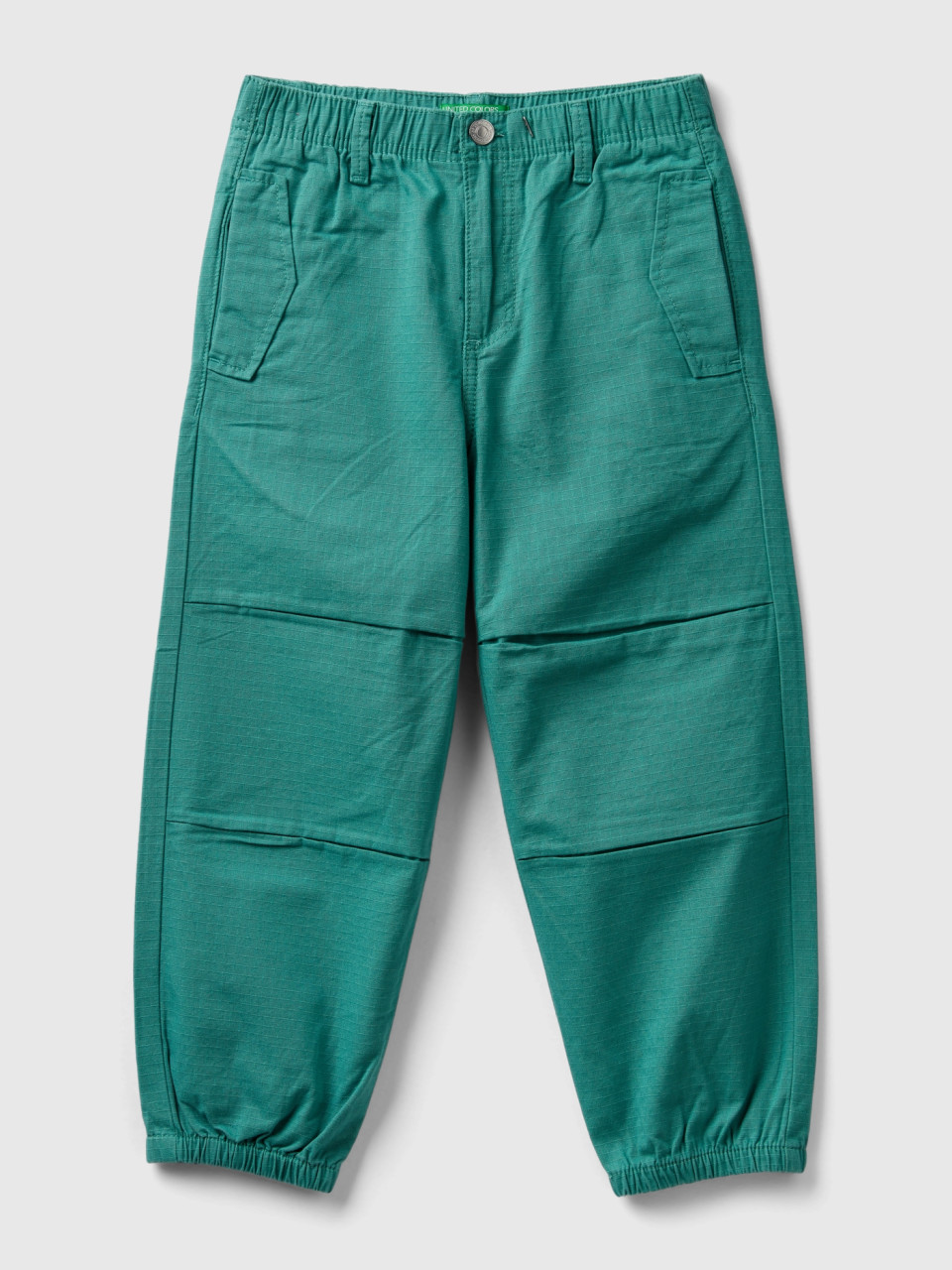 Benetton, Pantalón De 100 % Algodón Con Costuras, Verde Claro, Niños