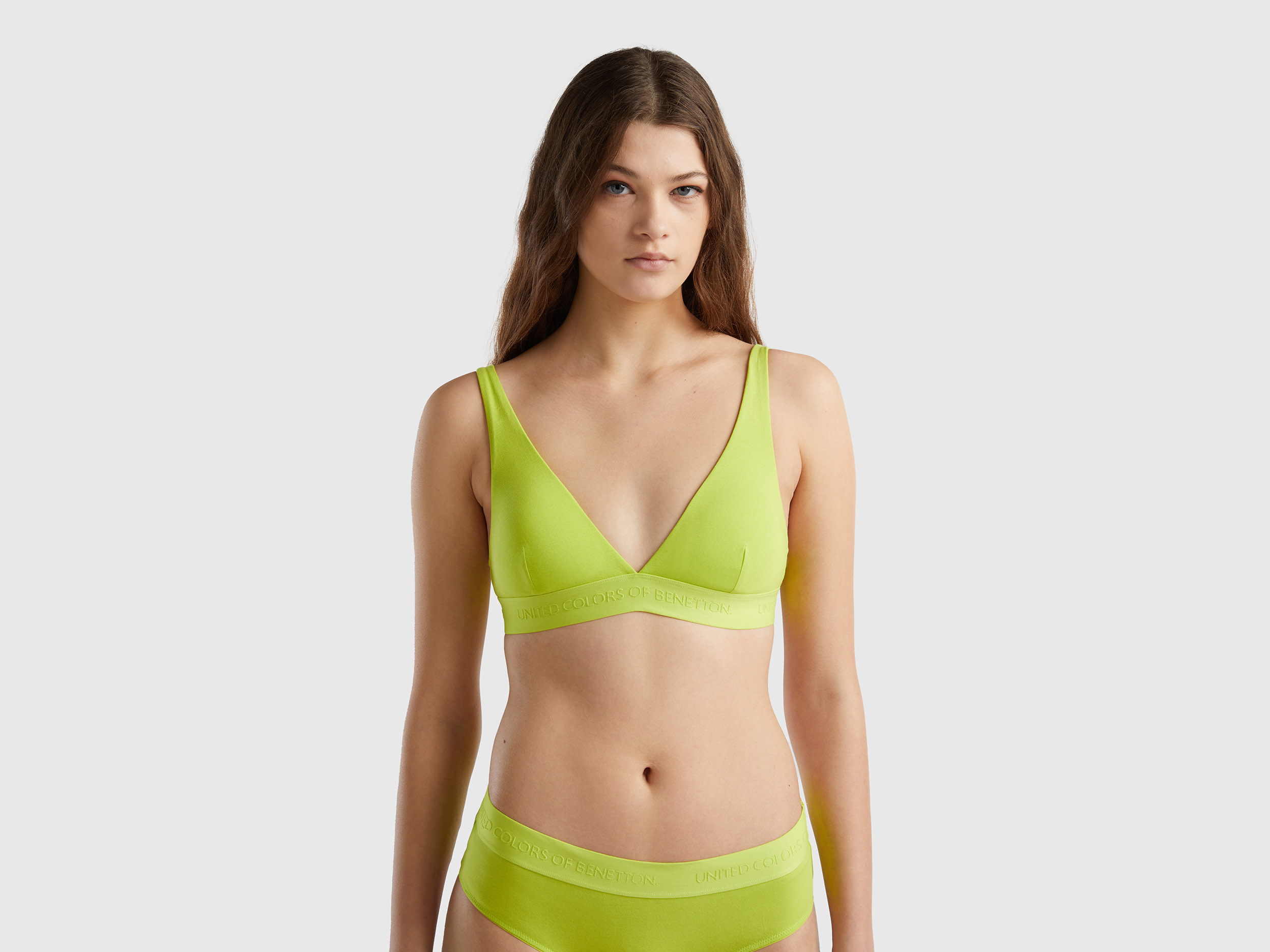 Image of Benetton, Triangle Bra In Organic Cotton, size 4°, Lime, Women