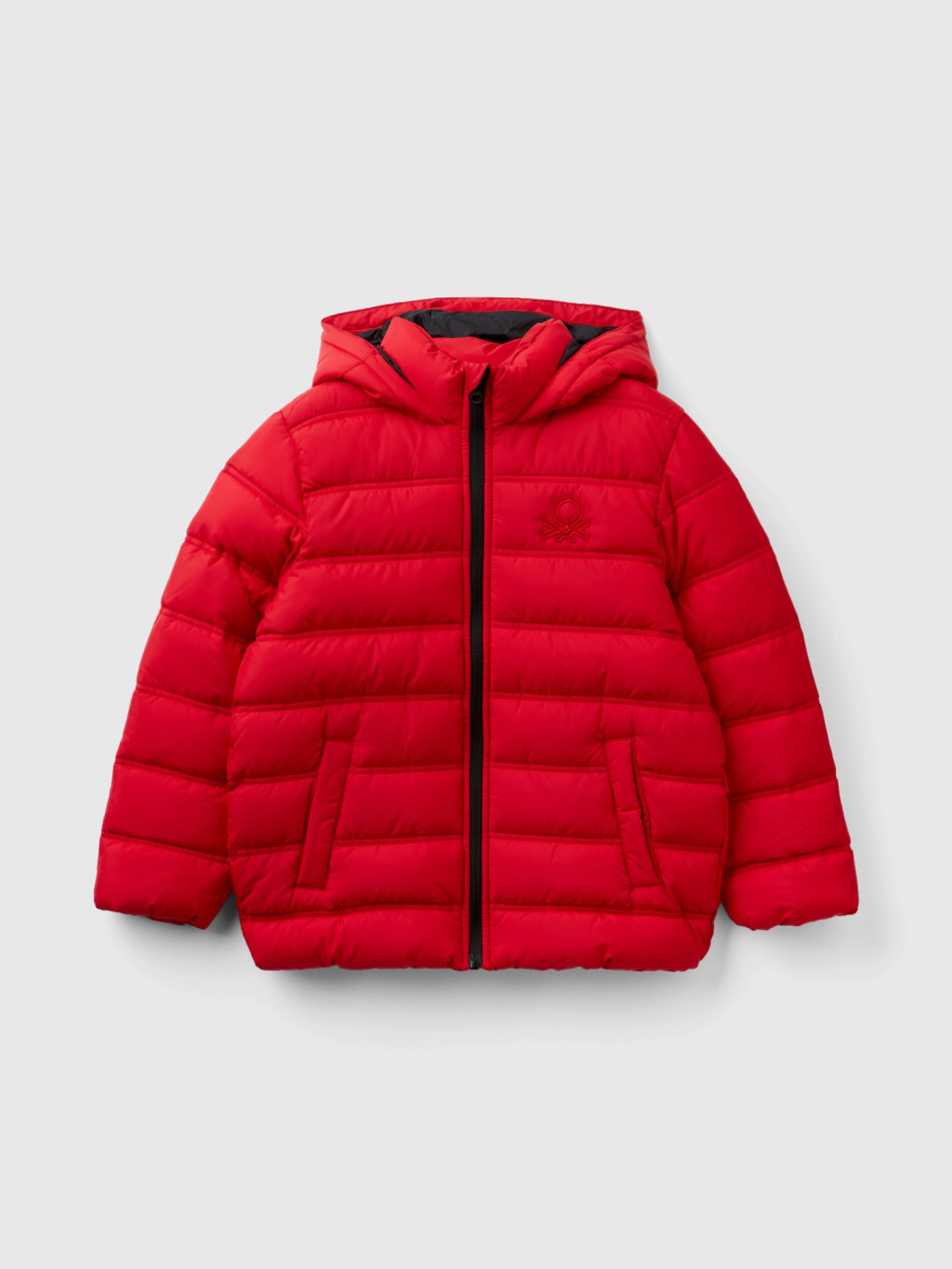 Benetton, Puffer Jacket With Hood And Logo, Red, Kids