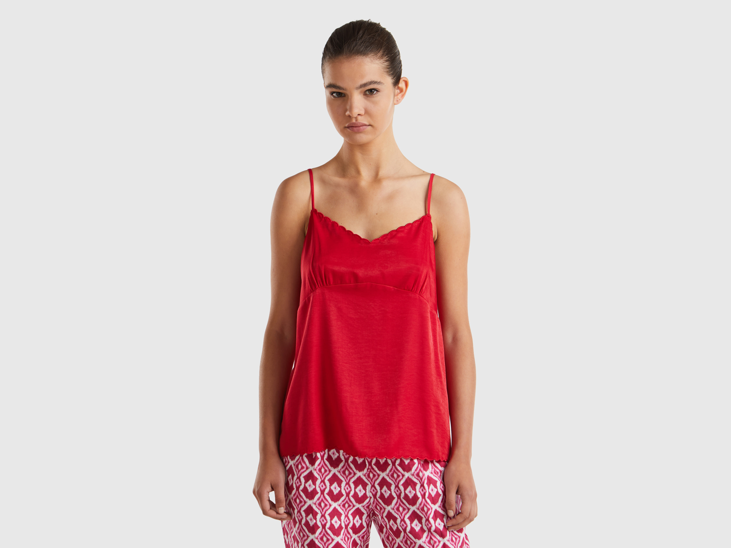 Benetton, Blusa In Misto Viscosa, Rosso, Donna