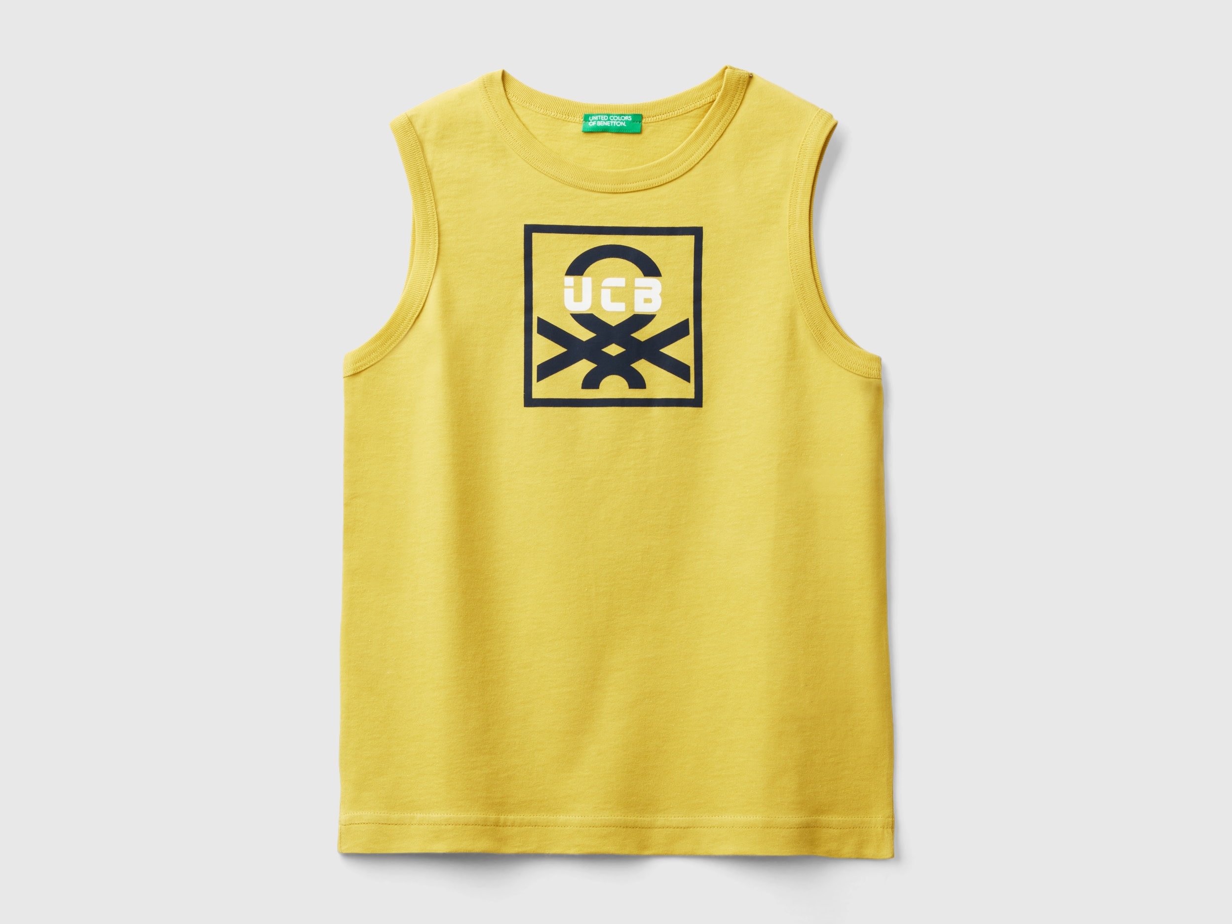 Image of Benetton, Tank Top In 100% Organic Cotton With Logo, size 2XL, Mustard, Kids