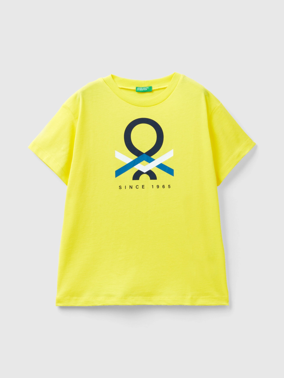 Benetton, T-shirt 100% Cotone Bio, Giallo, Bambini
