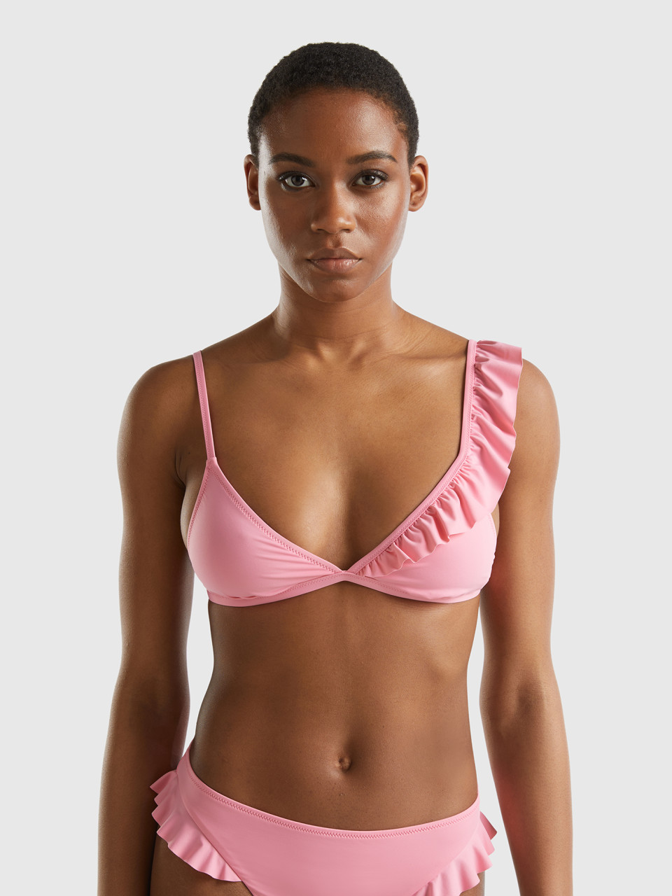 Benetton, Triangle Bikini Top With Frill In Econyl®, Pink, Women