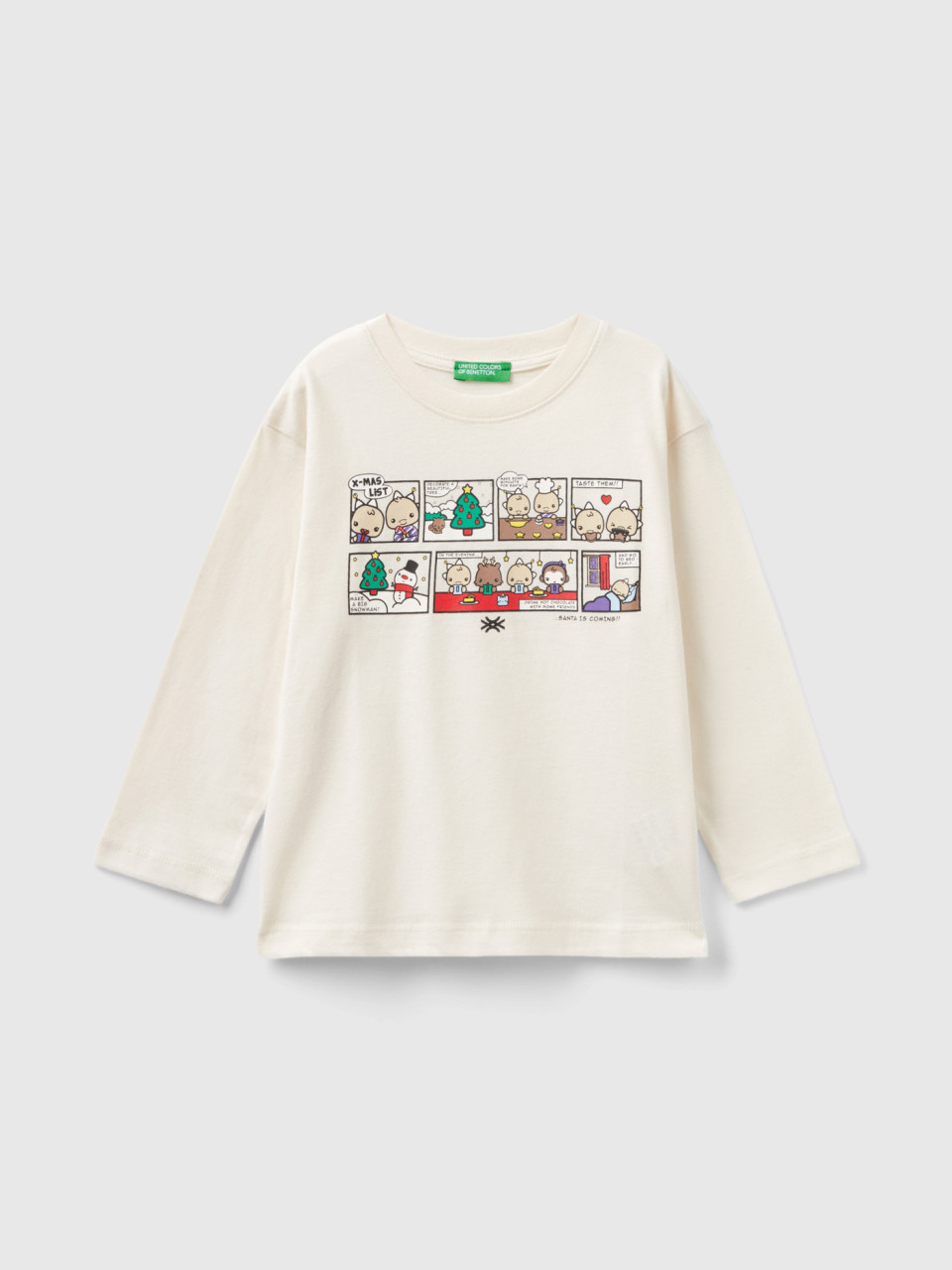 Benetton, Warmes T-shirt Mit Weihnachtlichem Aufdruck, Weiss, male