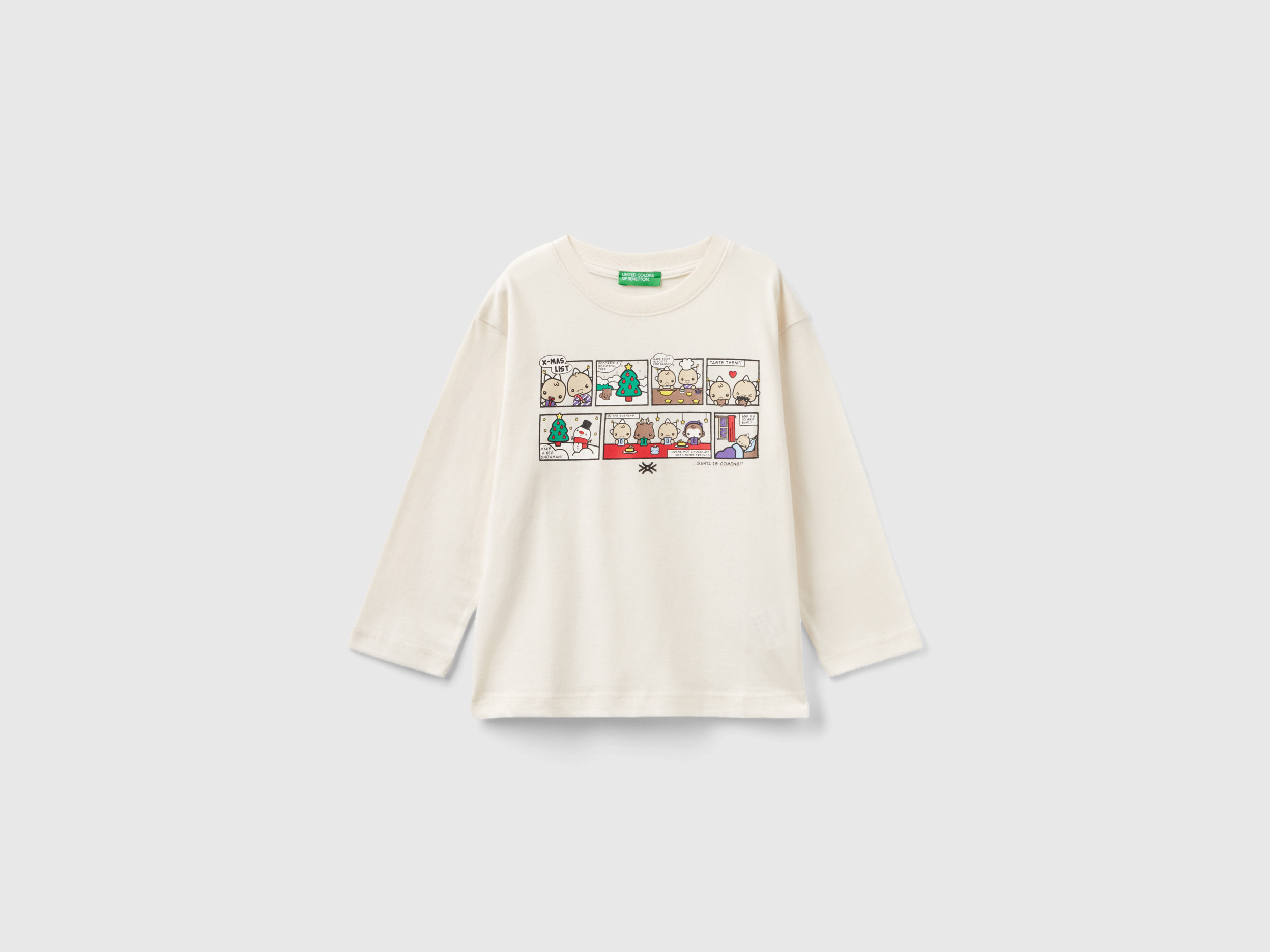 Benetton, Warm T-shirt With Christmas Print, size 4-5, White, Kids