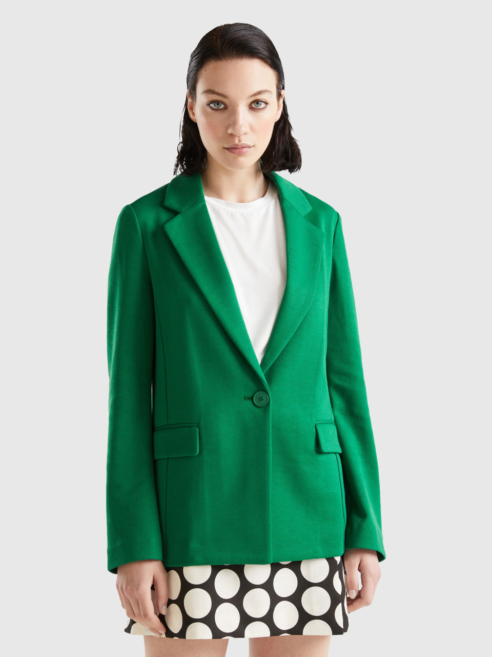 Benetton, Fitted Blazer With Pockets, Green, Women