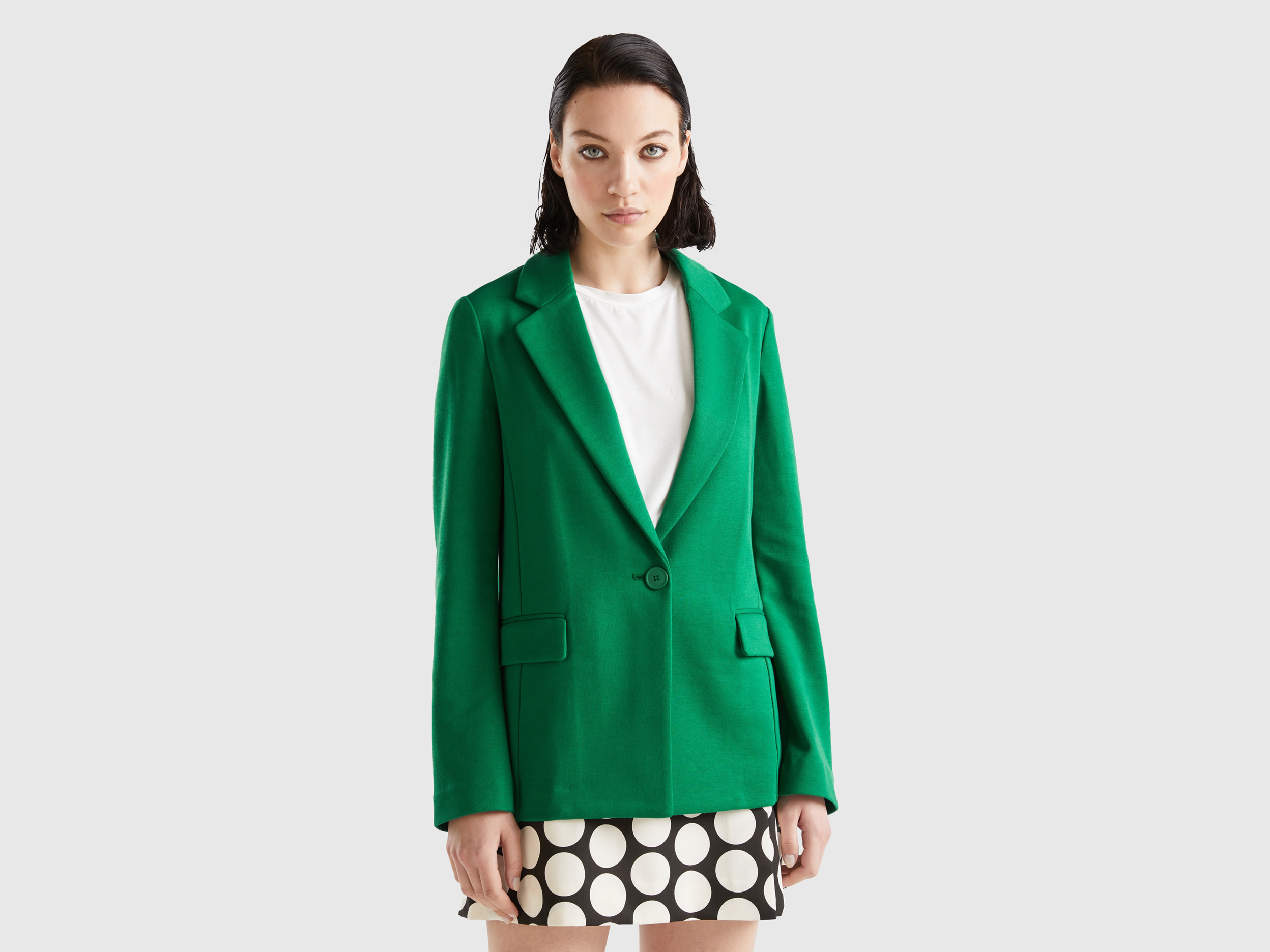 Benetton, Fitted Blazer With Pockets, size 8, Green, Women