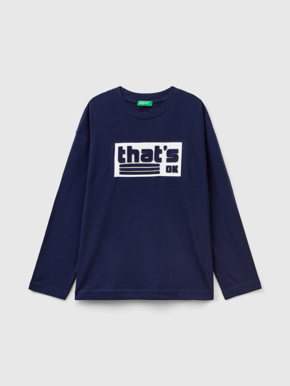Benetton, T-shirt À Imprimé En Coton Chaud, Bleu Foncé, Enfants