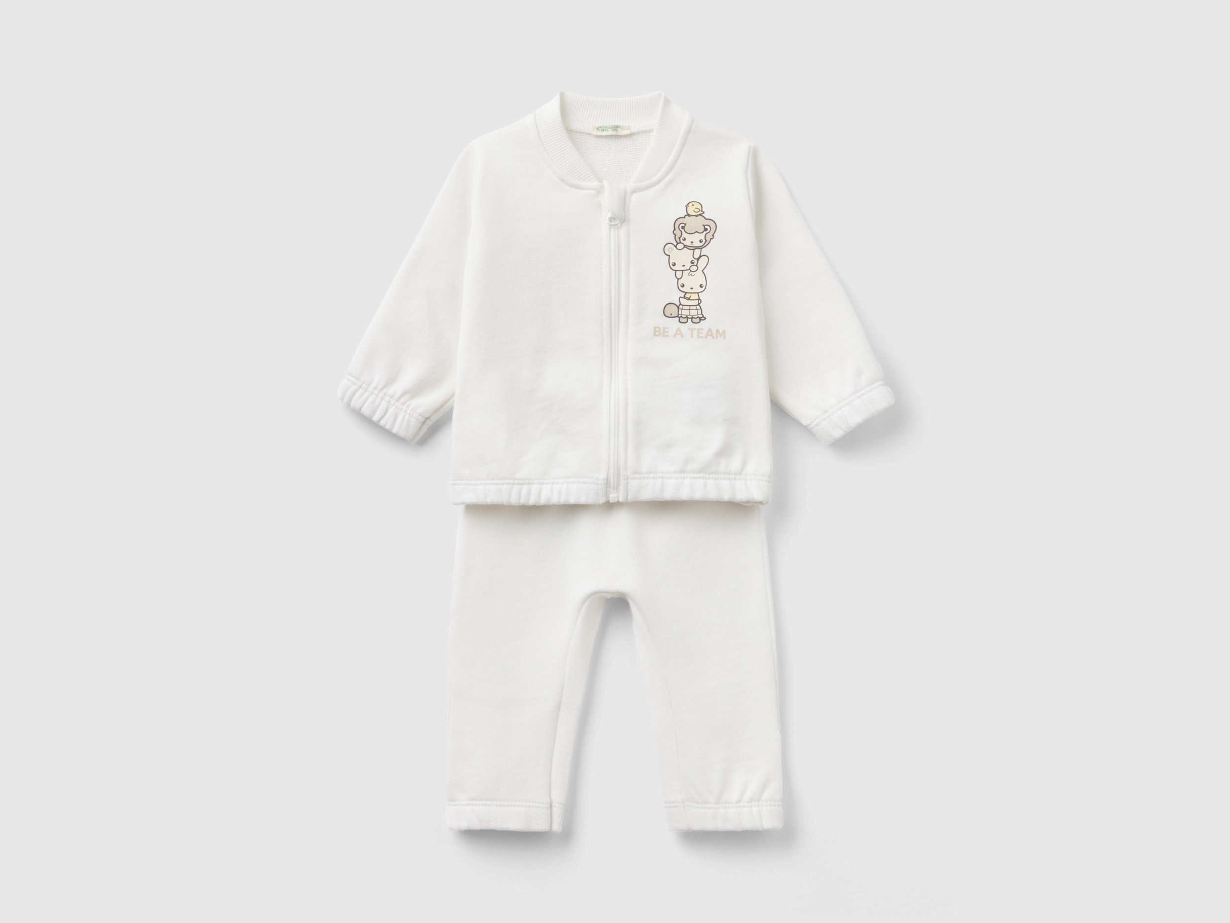 Image of Benetton, Organic Cotton Sweat Outfit, size 82, Creamy White, Kids
