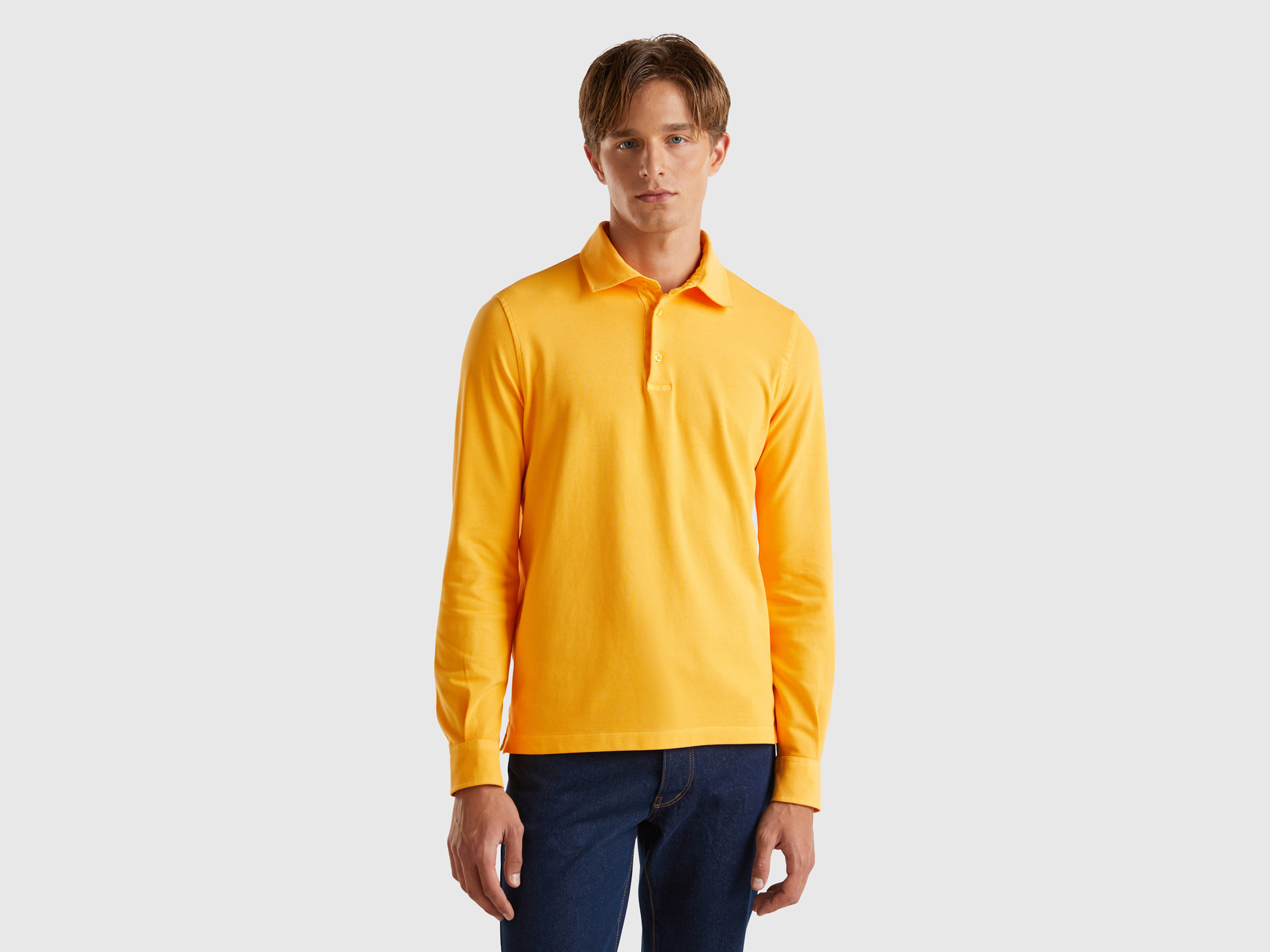 Image of Benetton, Polo In Stretch Organic Cotton, size M, Mustard, Men