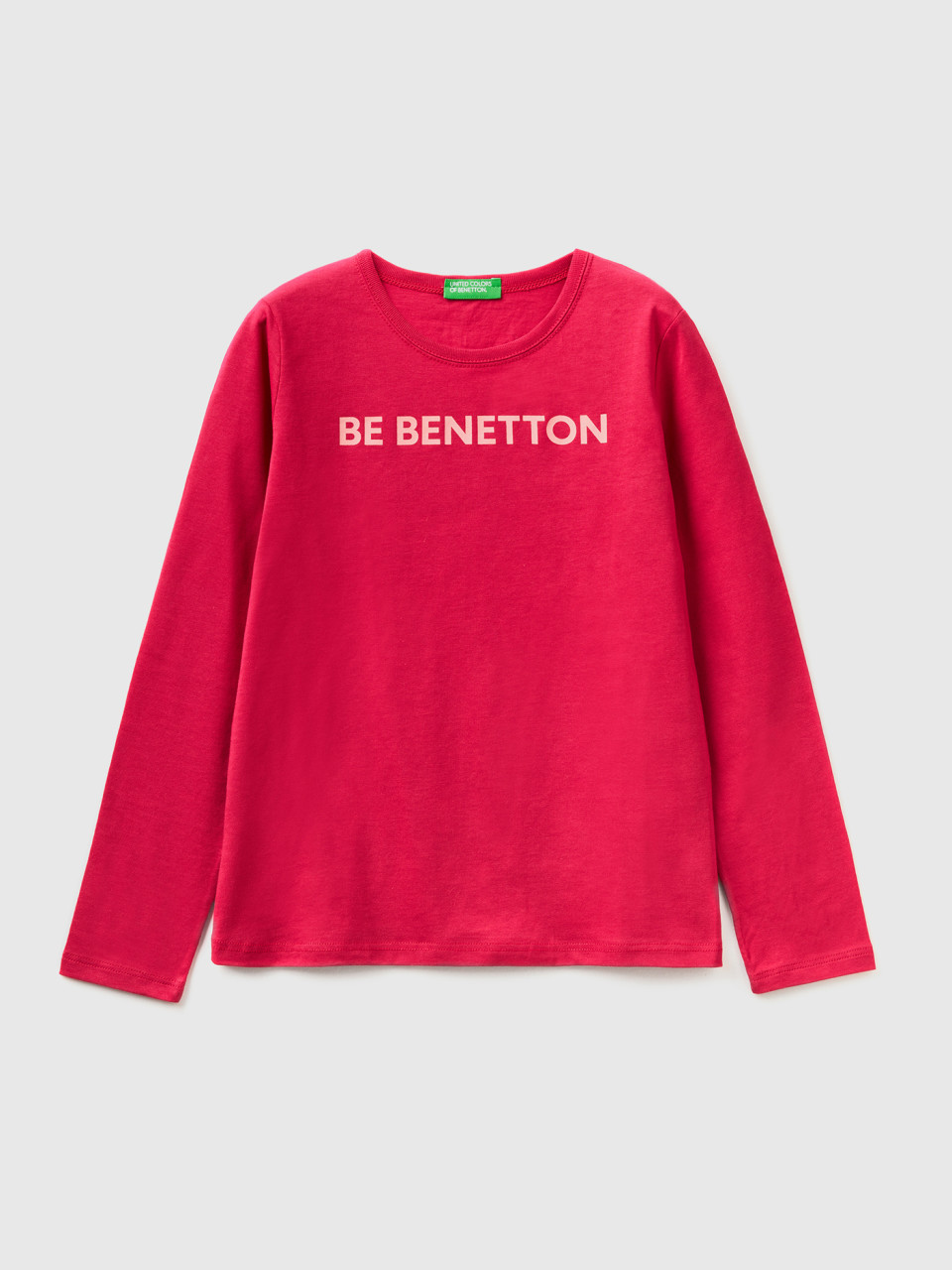 Benetton, T-shirt 100 % Coton À Manches Longues, Cyclamen, Enfants