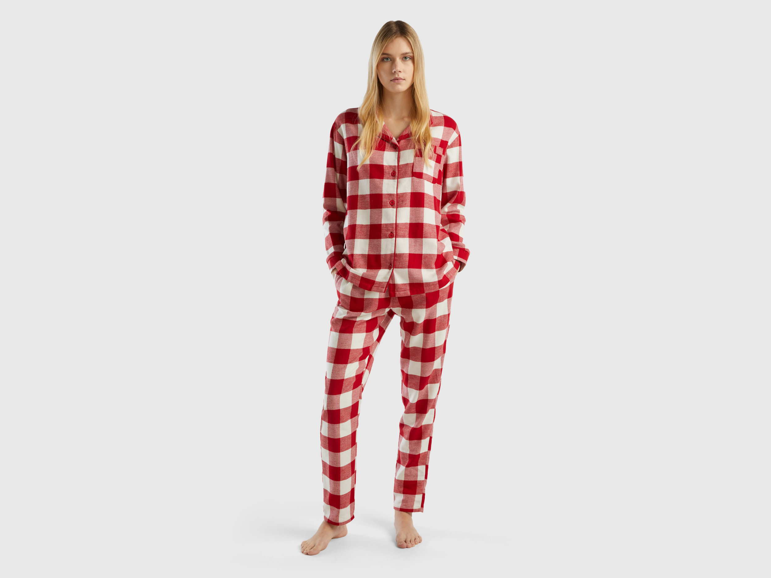 Benetton, Checked Flannel Pyjamas, size XS, Red, Women