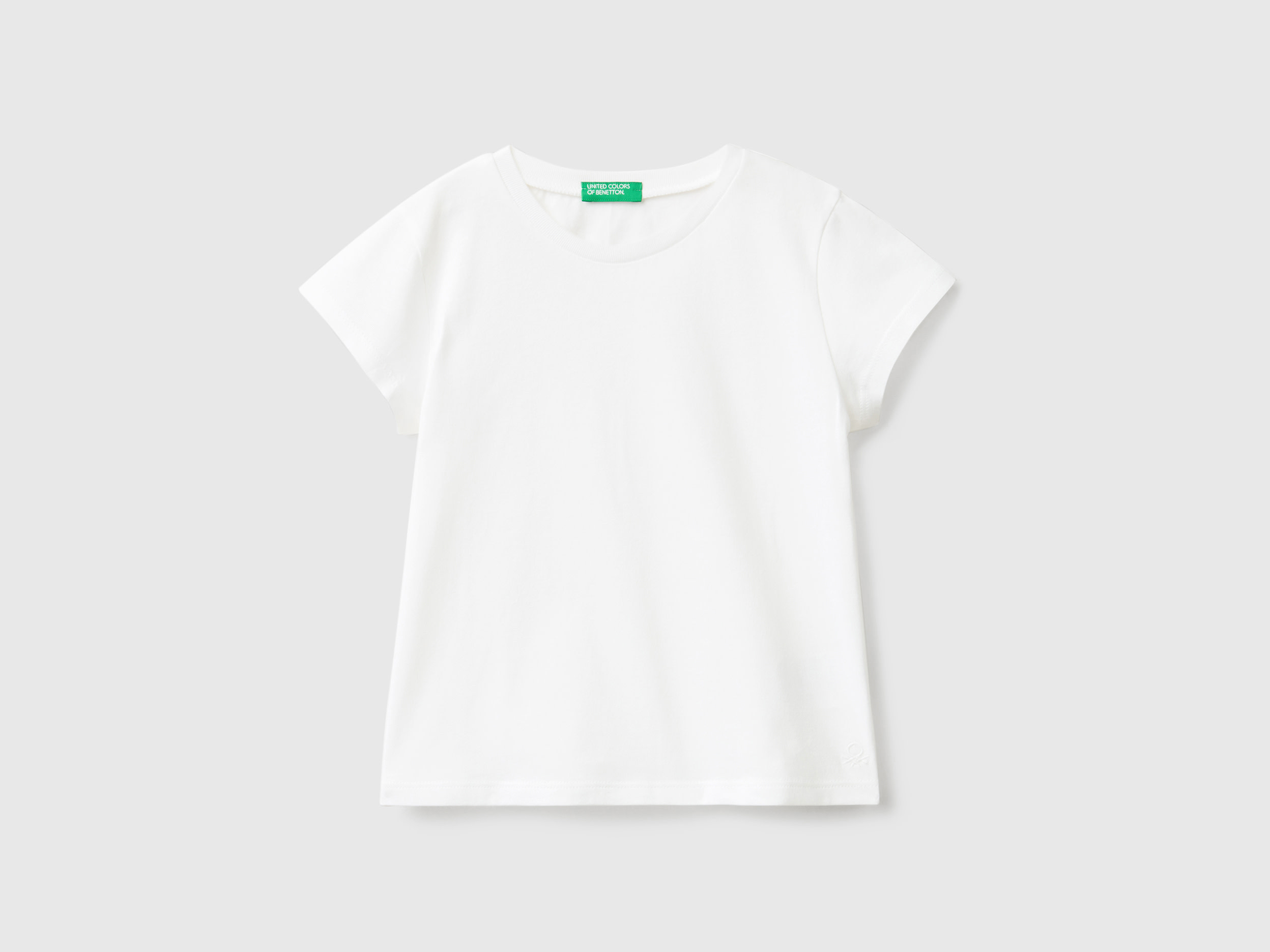 Benetton, T shirt 100% Cotone Bio, Bianco, Bambini