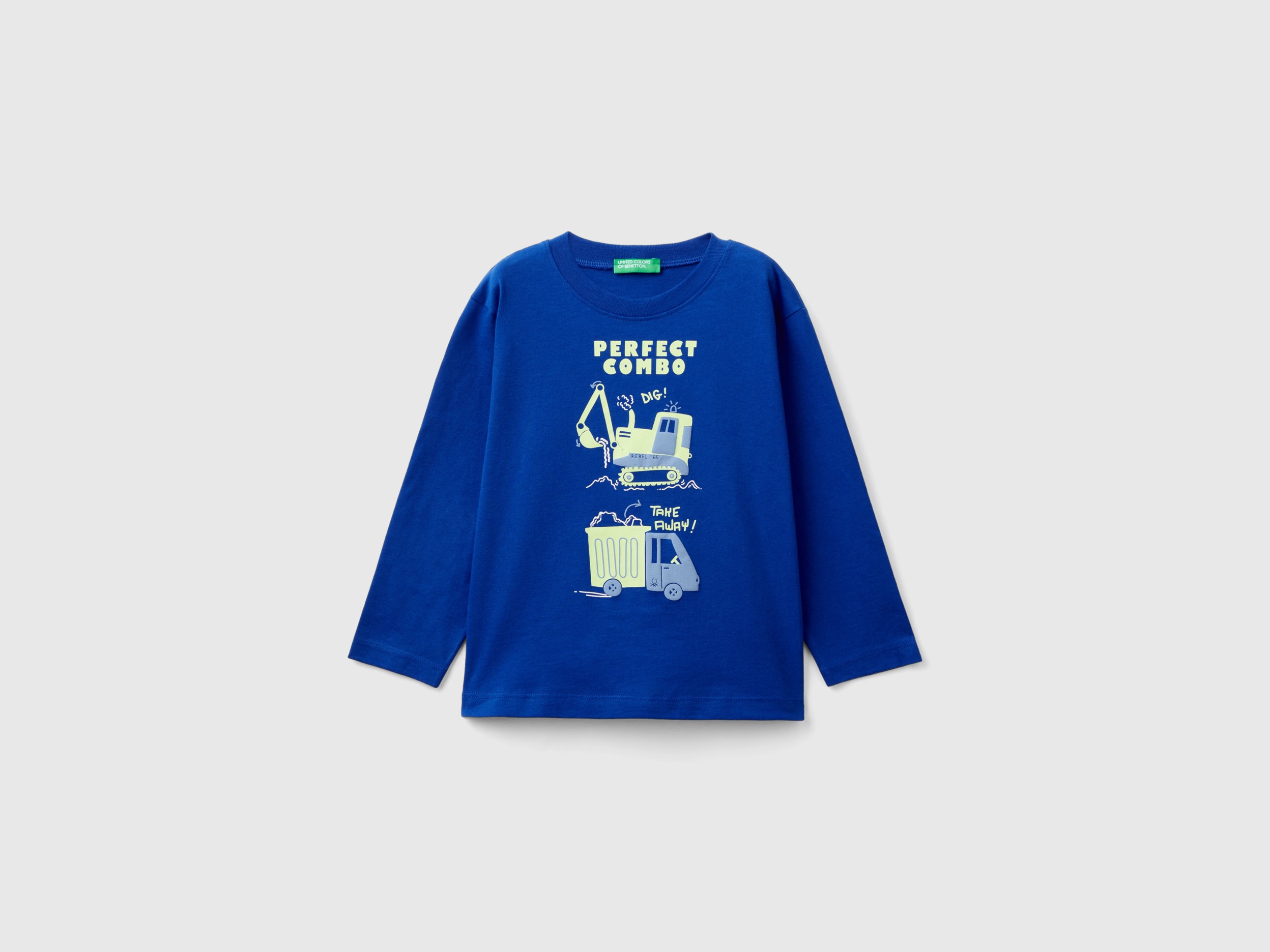 Benetton, Maglietta Con Stampa In Cotone Bio, Bluette, Bambini