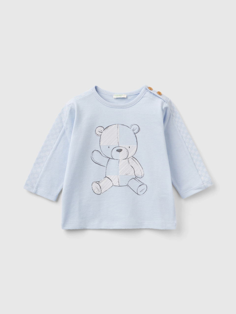 Benetton, Optical T-shirt With Teddy Bear Print, Sky Blue, Kids