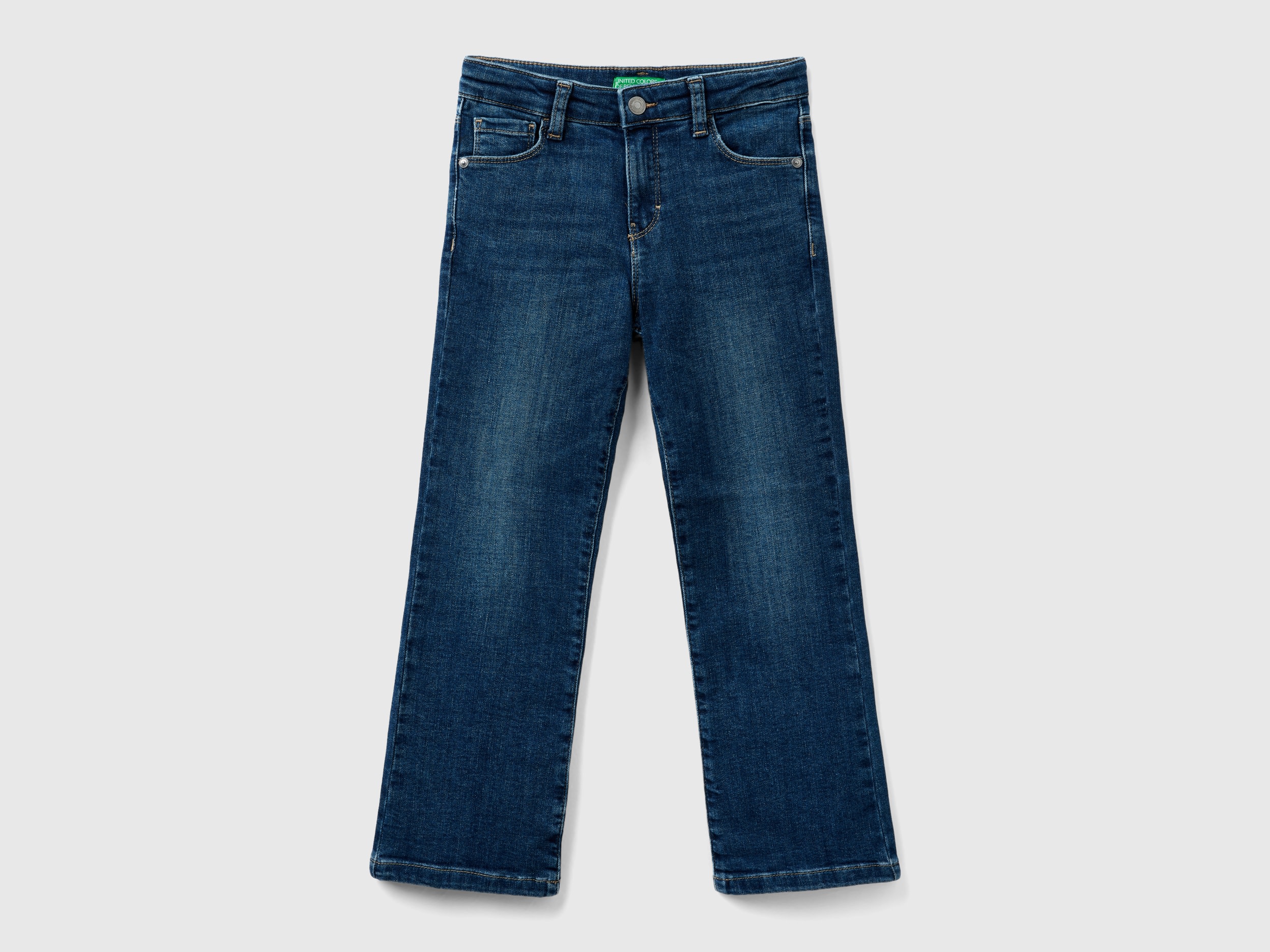 Benetton, Jeans Cinque Tasche A Zampa, Blu Scuro, Bambini