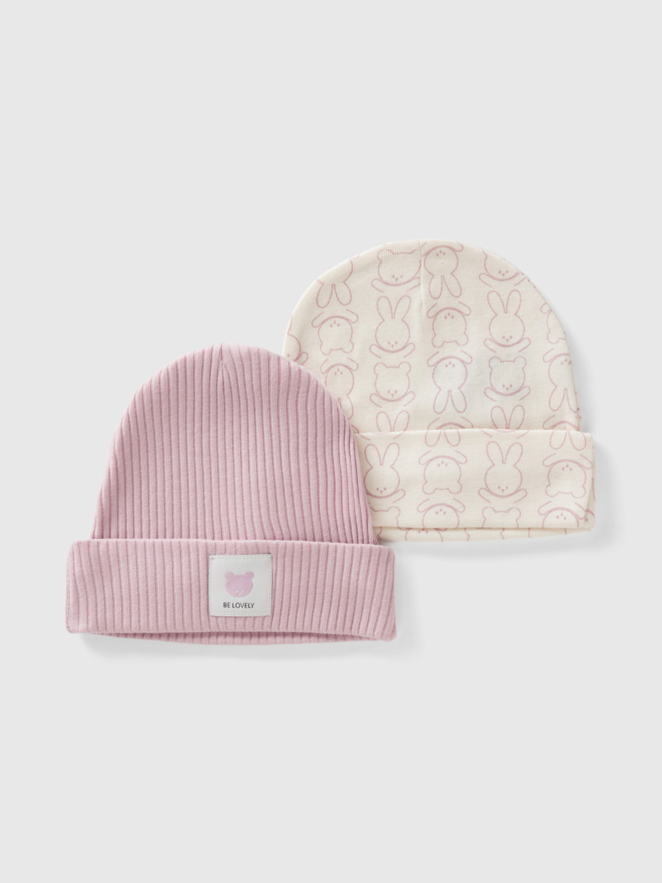 Benetton, Two Caps In Organic Cotton, Pink, Kids