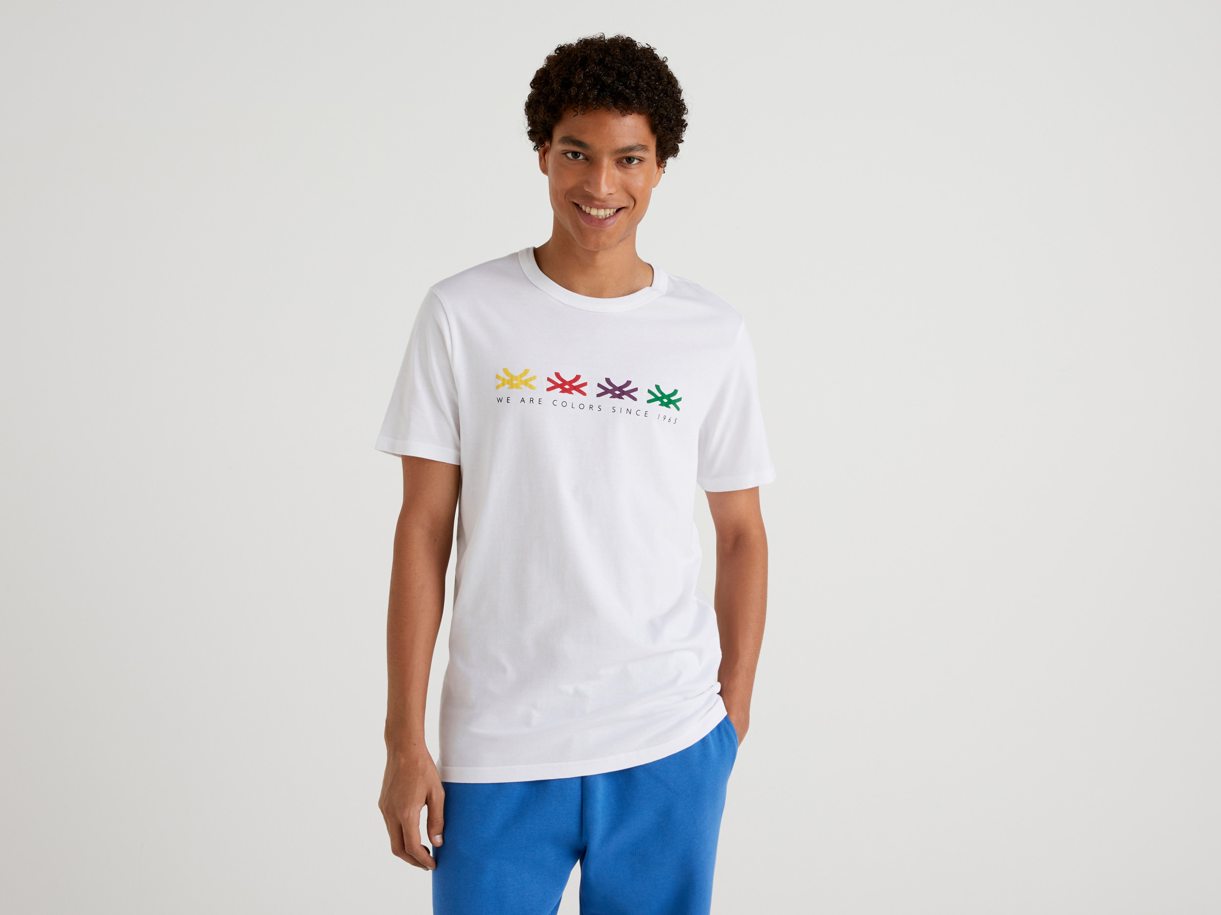 Benetton, T shirt Bianca Con Stampa Logo, Bianco, Uomo