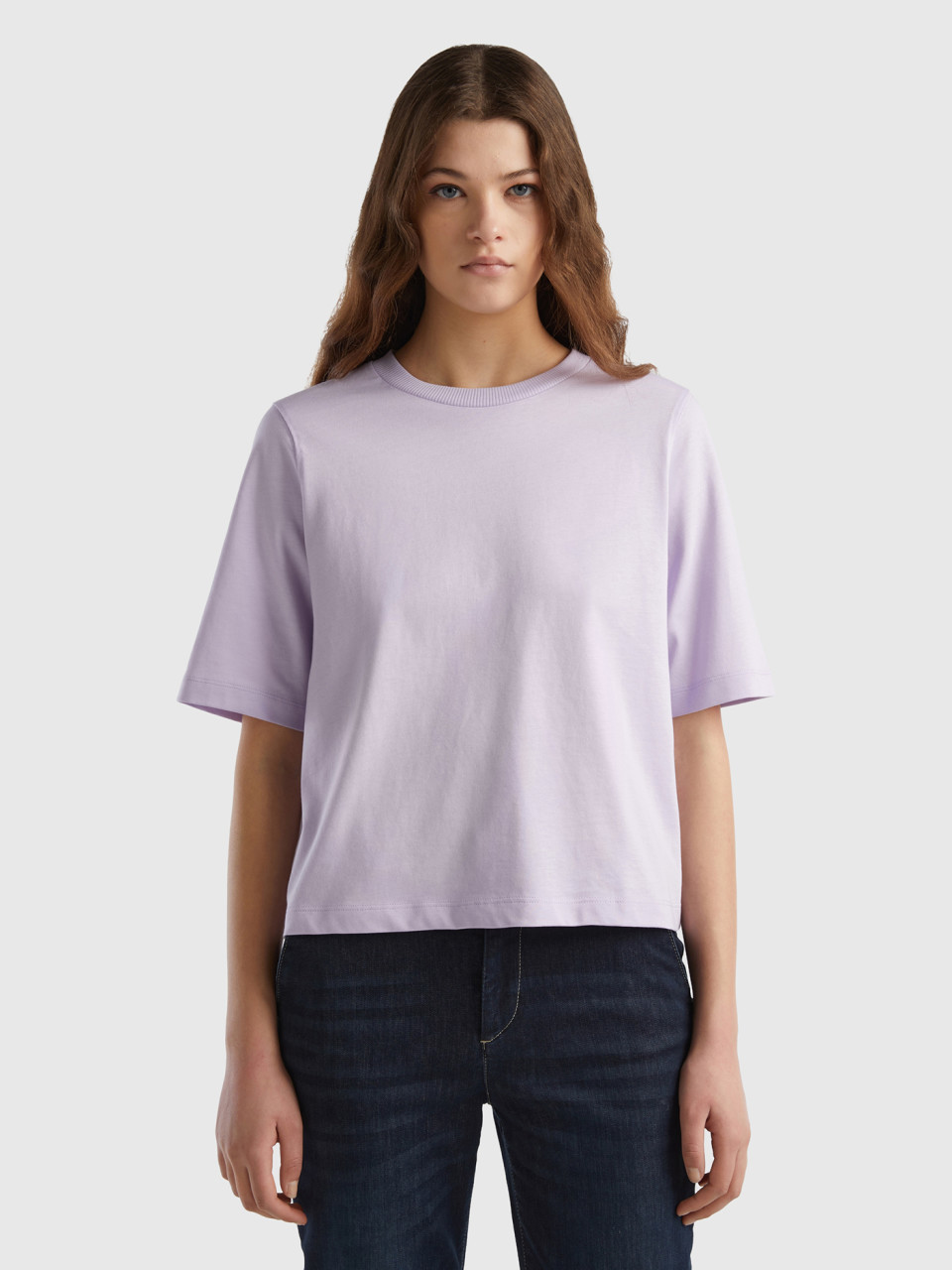 Benetton, 100% Cotton Boxy Fit T-shirt, Lilac, Women