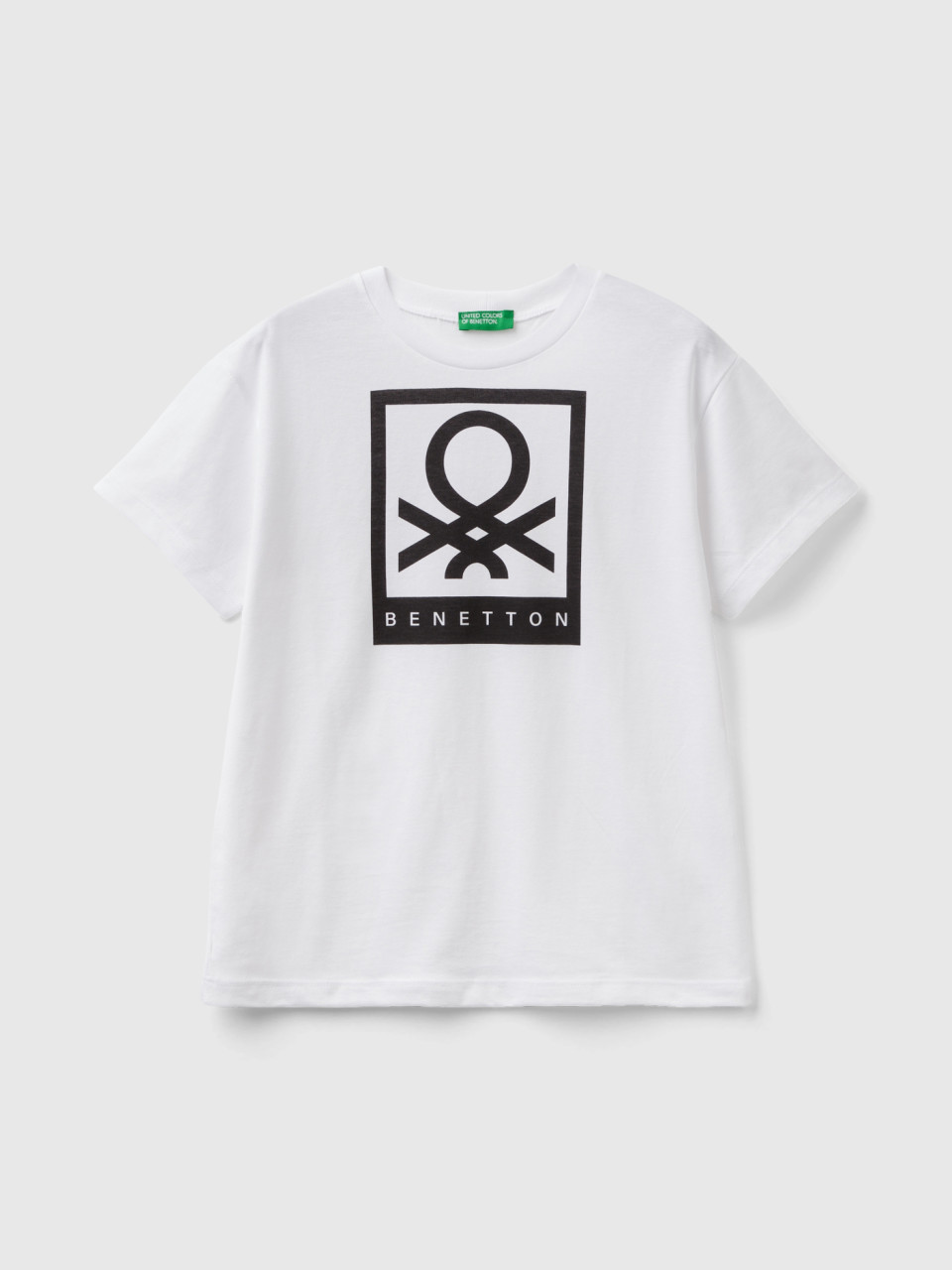 Benetton, T-shirt 100% Cotone Con Logo, Bianco, Bambini