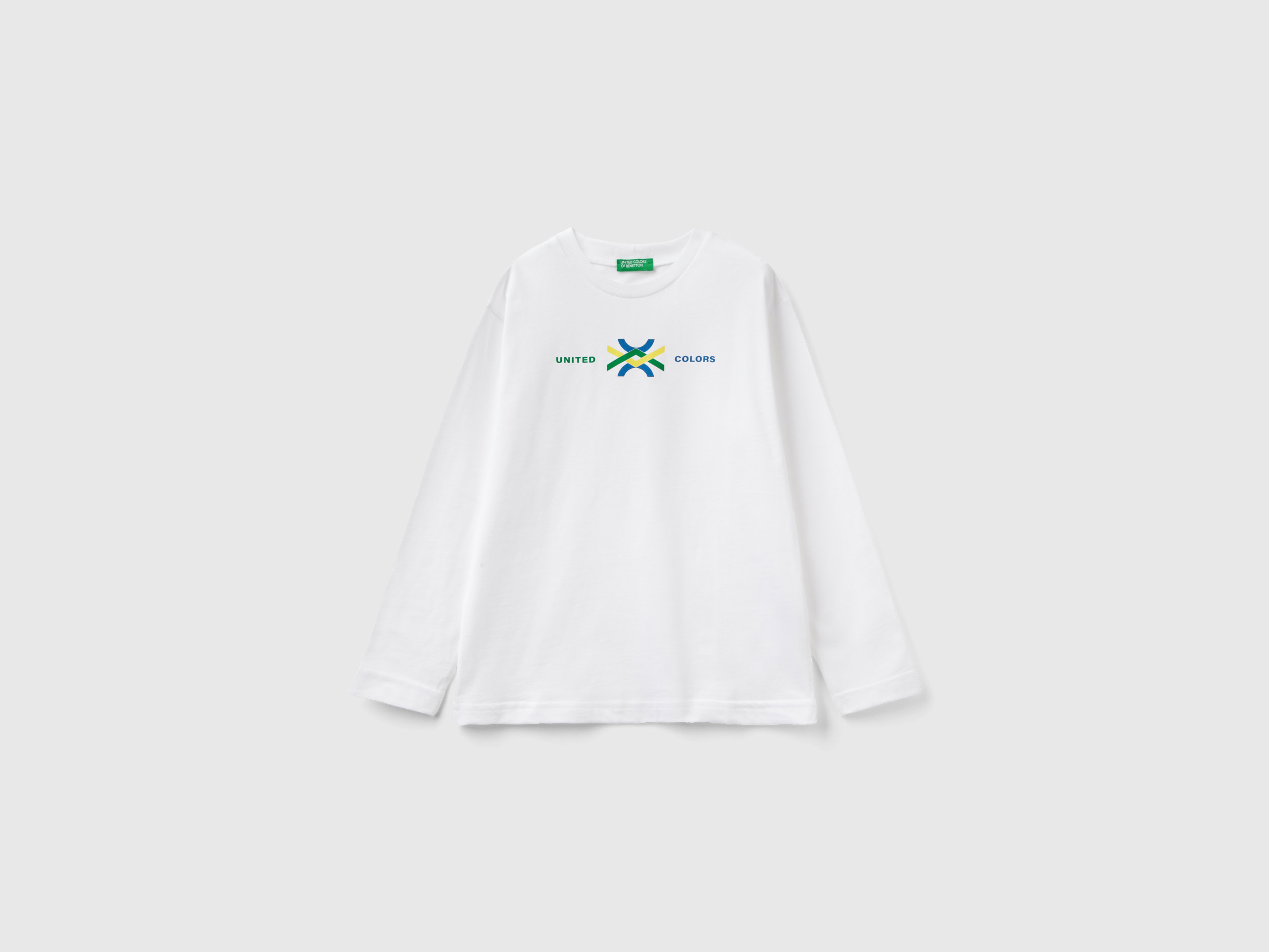 Image of Benetton, Long Sleeve Organic Cotton T-shirt, size 3XL, White, Kids