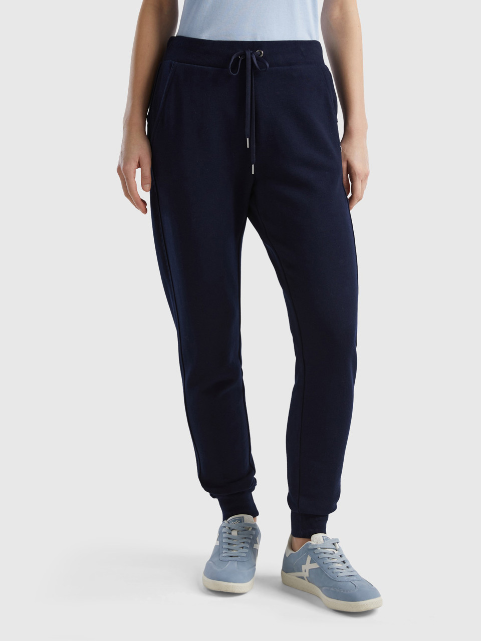 Benetton, Joggers Con Coulisse, Blu Scuro, Donna