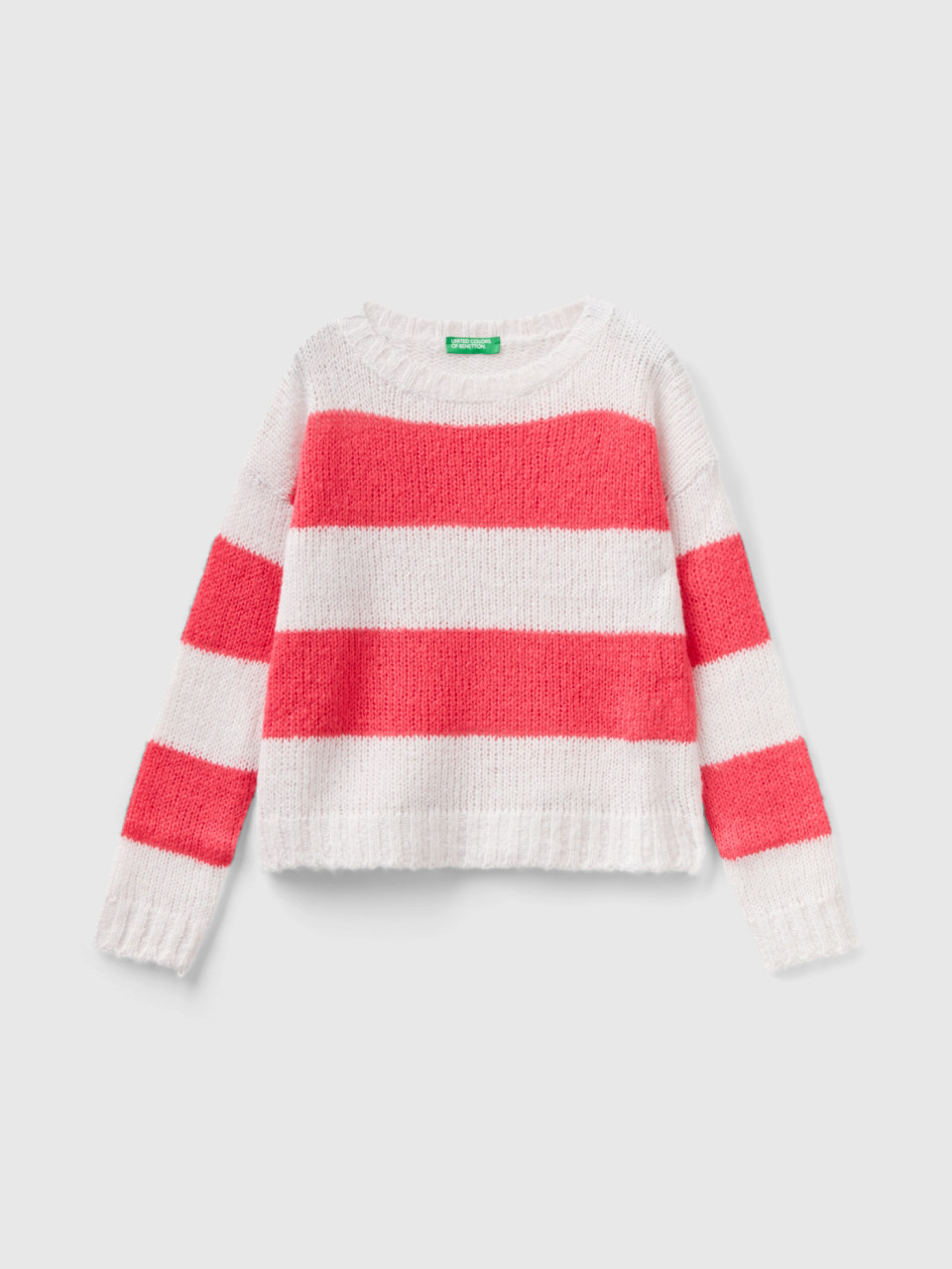 Benetton, Sweater With Two-tone Stripes, Cyclamen, Kids