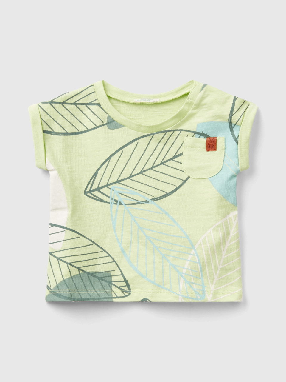 Benetton, T-shirt With Exotic Print, Lime, Kids