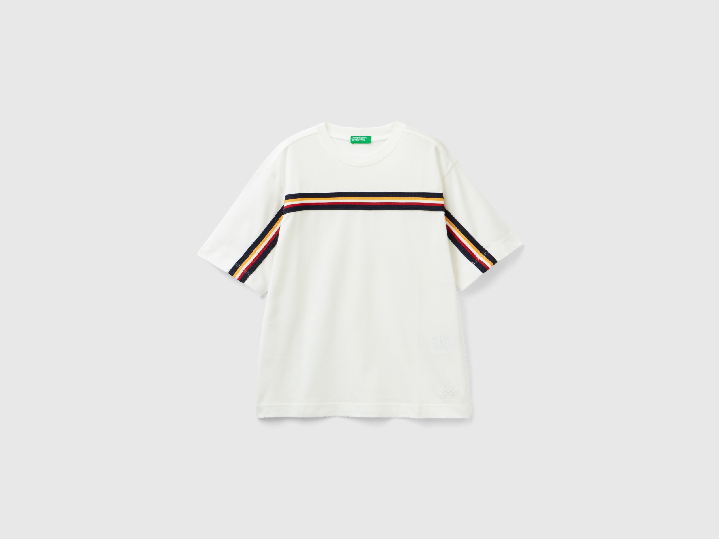 Benetton, T-shirt With Stripe Details, size S, Creamy White, Kids